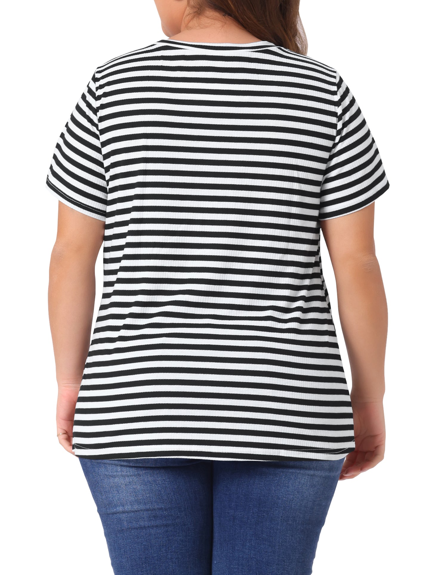Women Plus Size Stripe T Shirt Short Sleeve Crew Neck Rainbow Striped Top