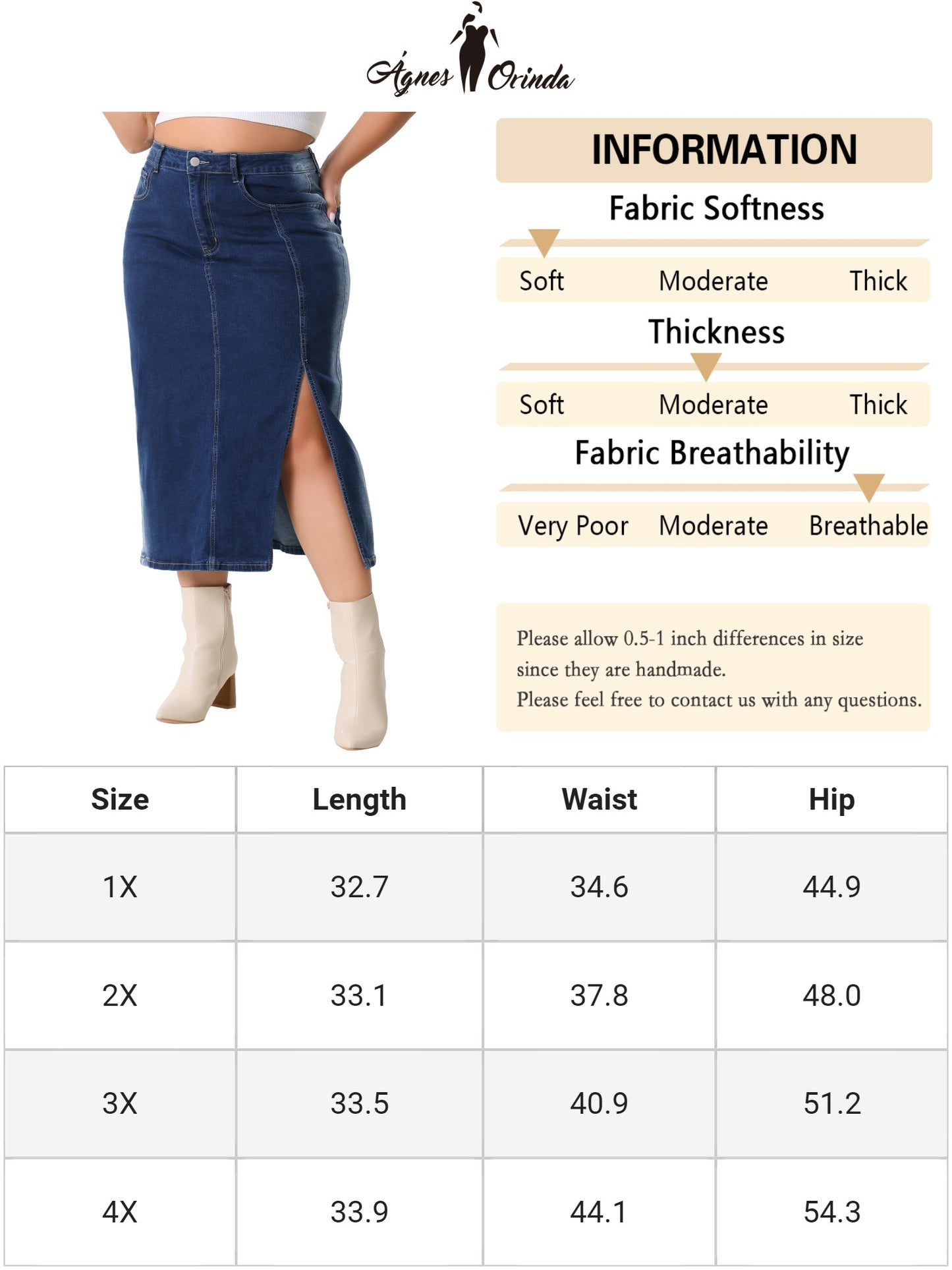 Women Plus Size High Waist Side Slit Button with Pocket Jean Denim Skirt