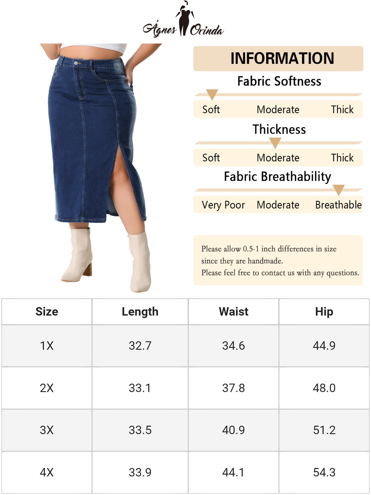 Women Plus Size High Waist Side Slit Button with Pocket Jean Denim Skirt