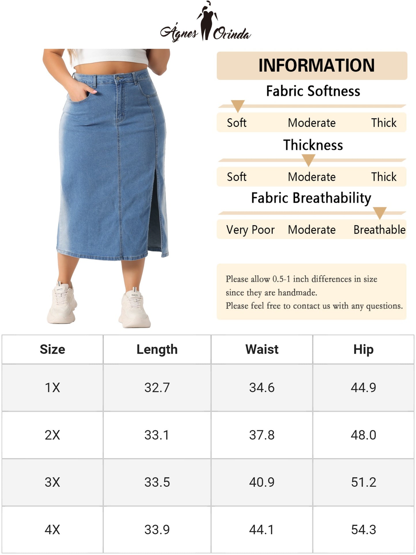 Falda vaquera de talla grande para mujer, cintura alta, abertura lateral, botones y bolsillo.