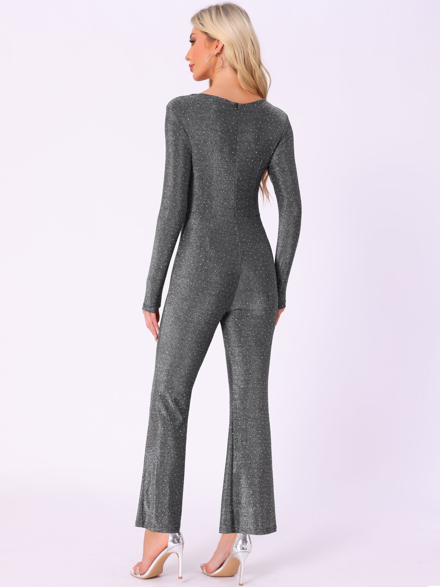 Women's Glitter Jumpsuit Sparkly Wide Leg Sexy V Neck Club Party Jumpsuits