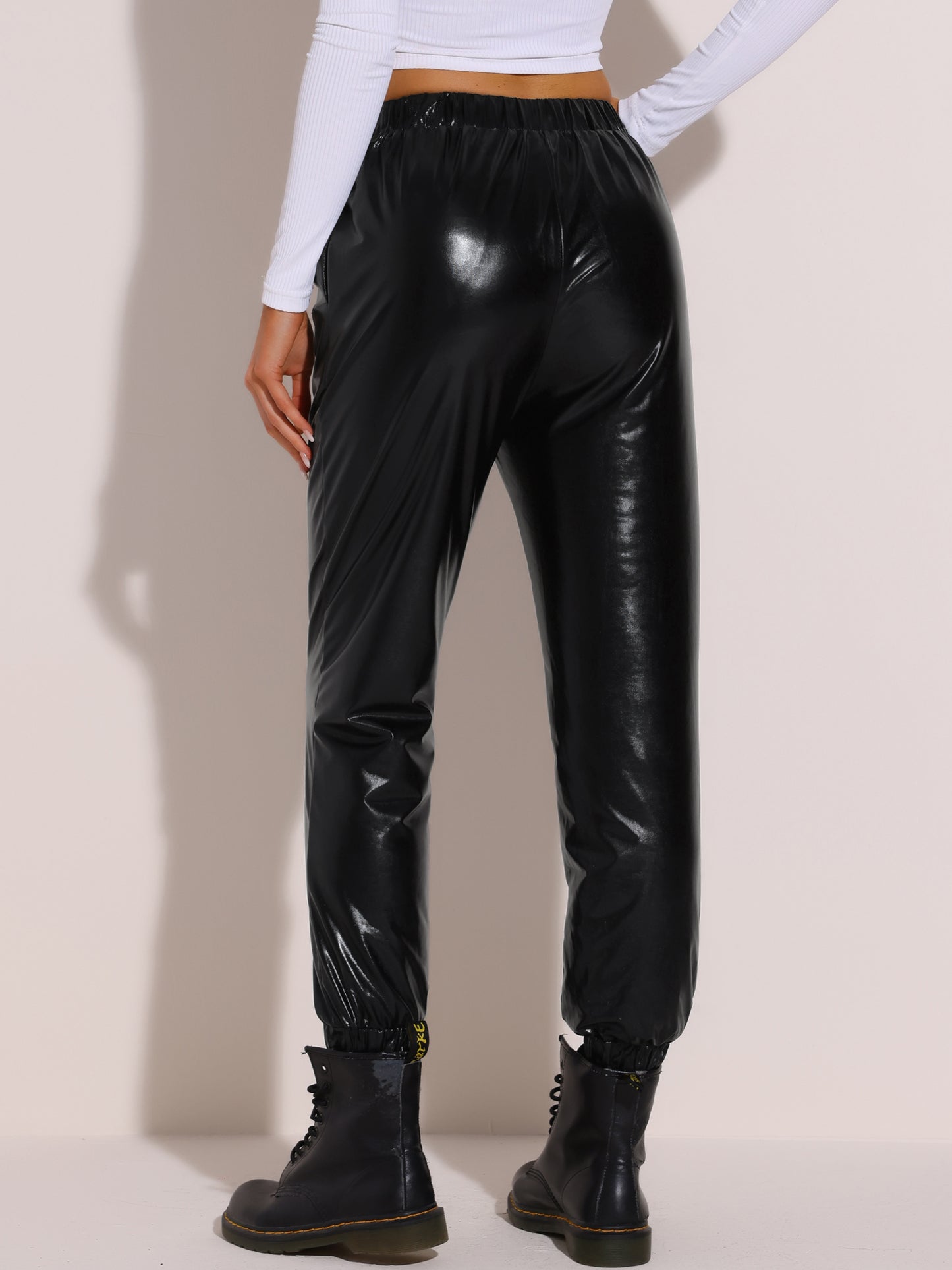 Women's Metallic Trousers Festive Shiny Sparkle Elastic Waist Holographic Pants