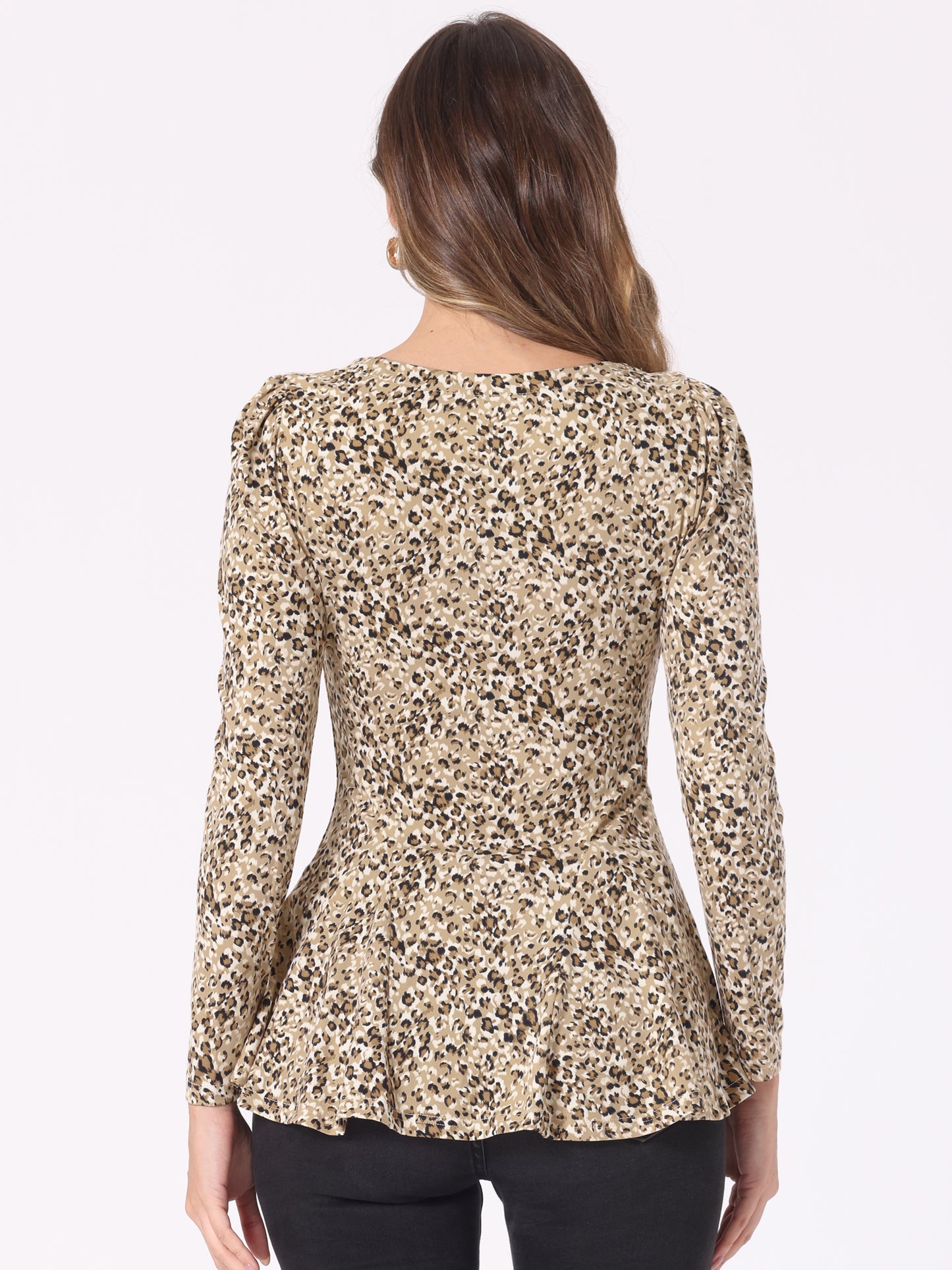 Women's Print Long Sleeve Ruffle Hem Scoop Neck Casual Peplum Top