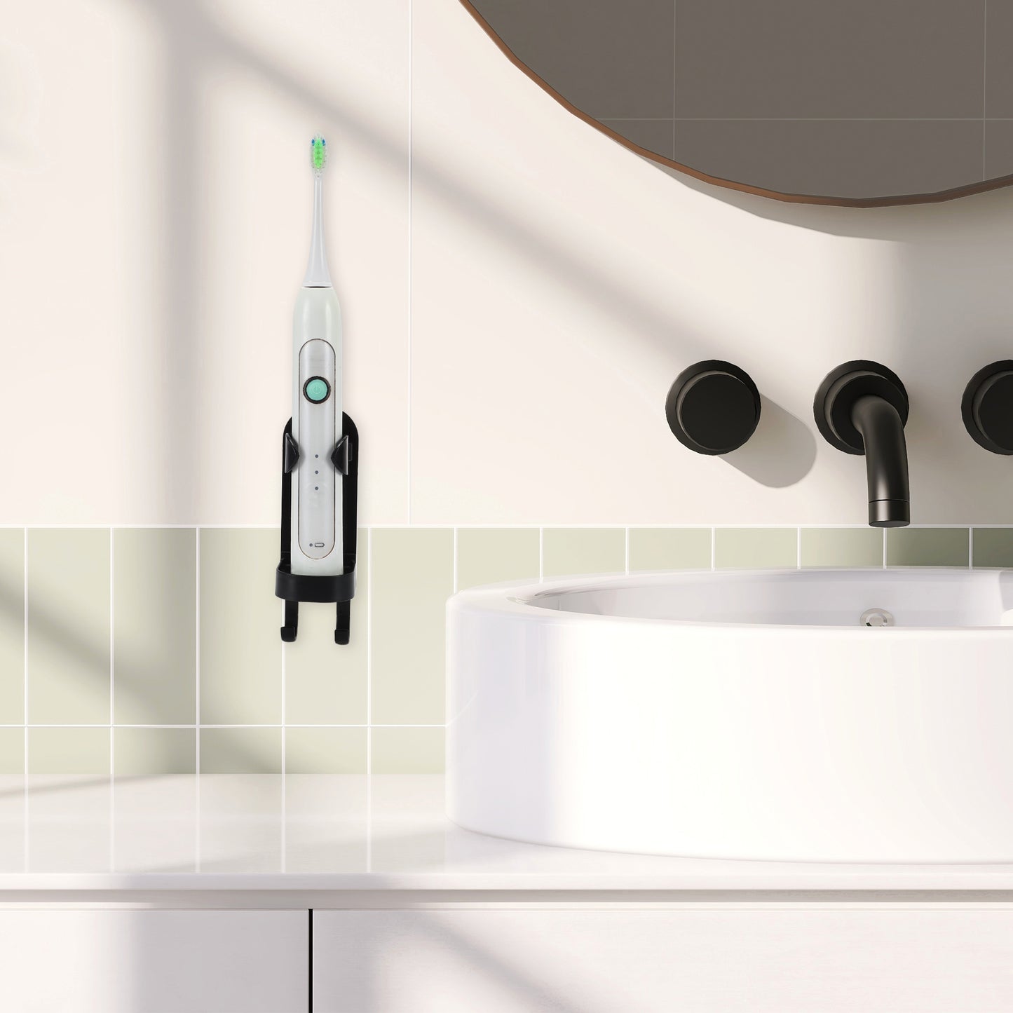 2 Pcs Wall-mounted Electric Toothbrushes Holder for Bathroom, 5.28"x1.73"x1.81" Black