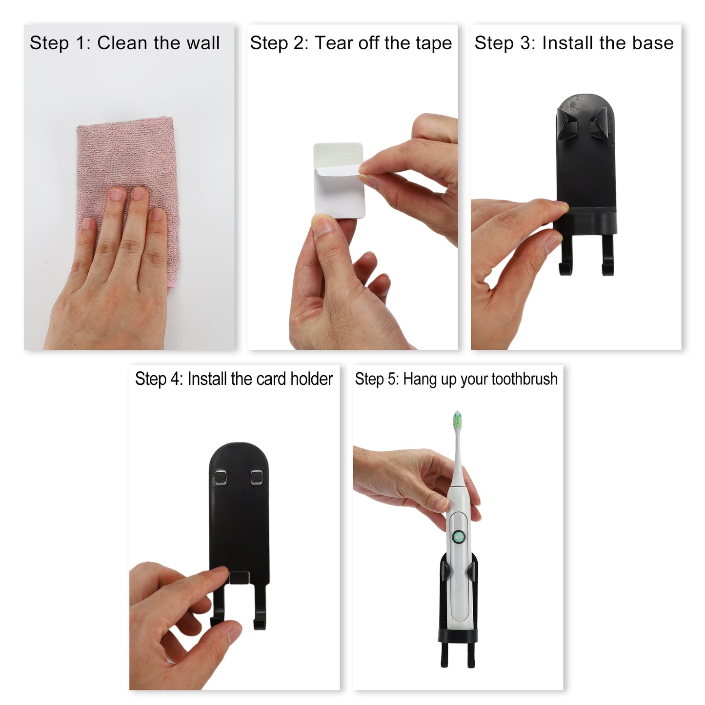 2 Pcs Wall-mounted Electric Toothbrushes Holder for Bathroom, 5.28"x1.73"x1.81" Black