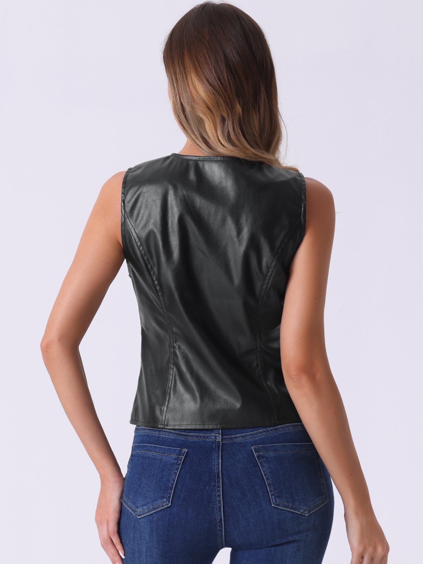 Women's Faux Leather Vintage Zipper Motorcycle Biker Vest