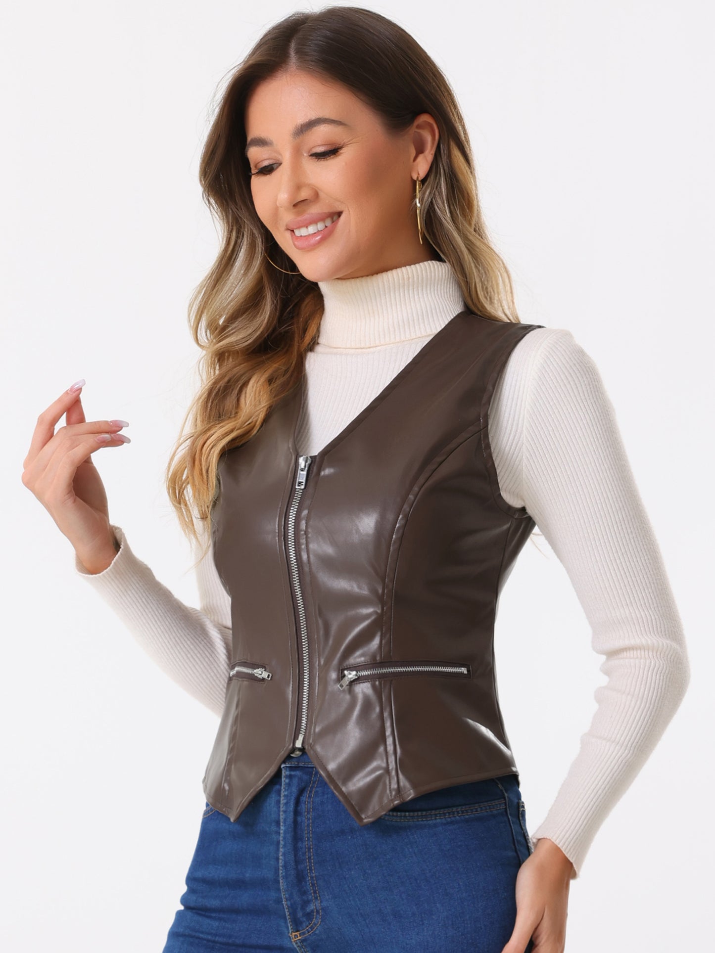 Women's Faux Leather Vintage Zipper Motorcycle Biker Vest