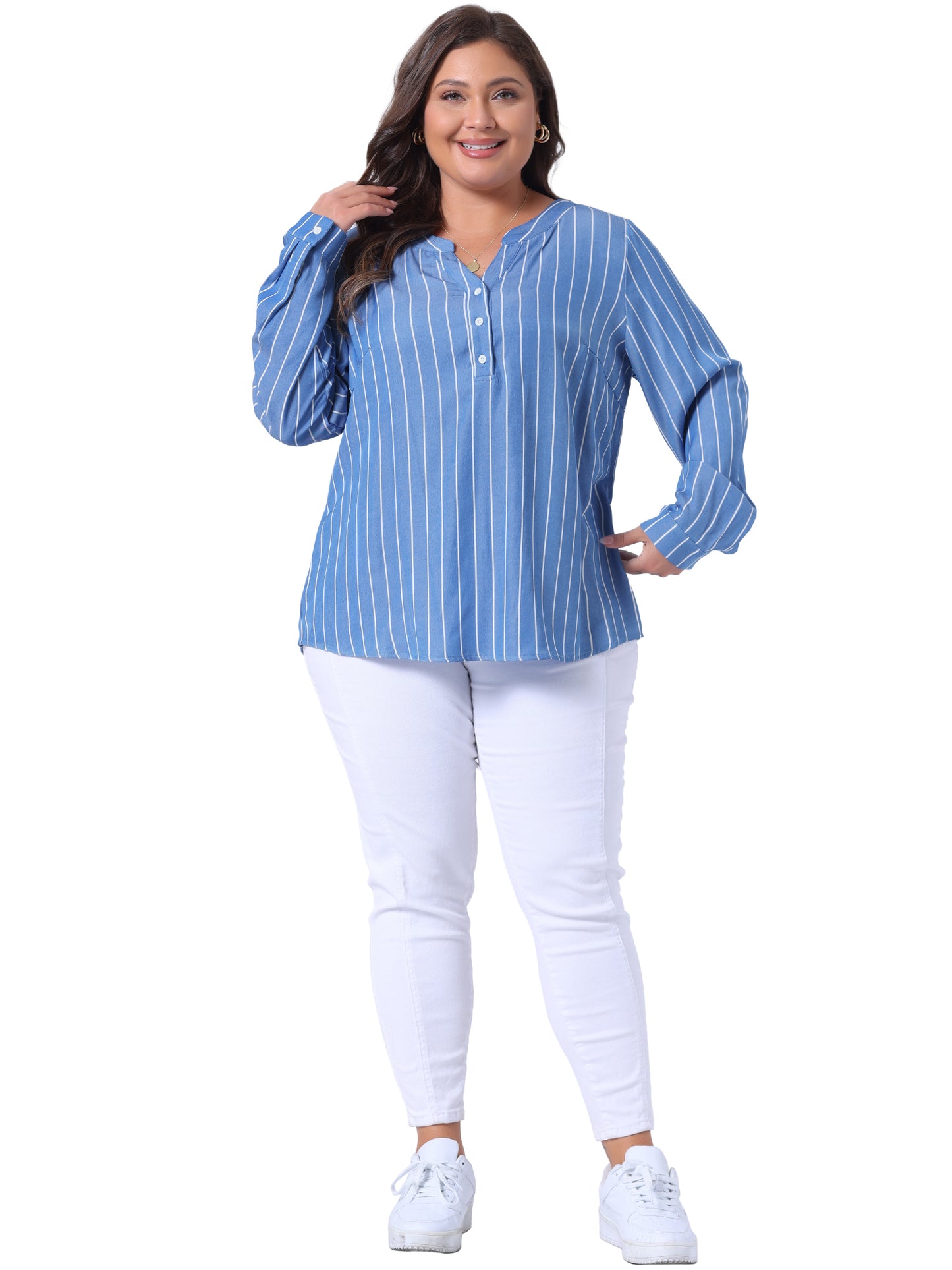 Women Plus Size Long Sleeve Button Down Shirt Top