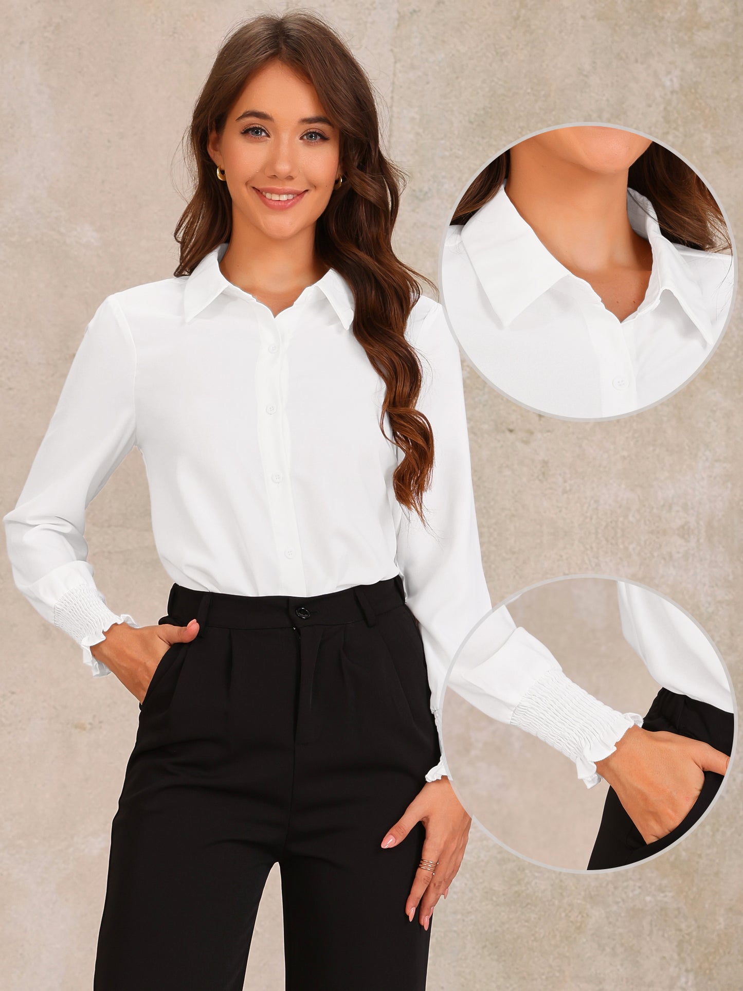 Women's Long Sleeves Leotard Shirt Collared Business Dressy Bodysuit Top