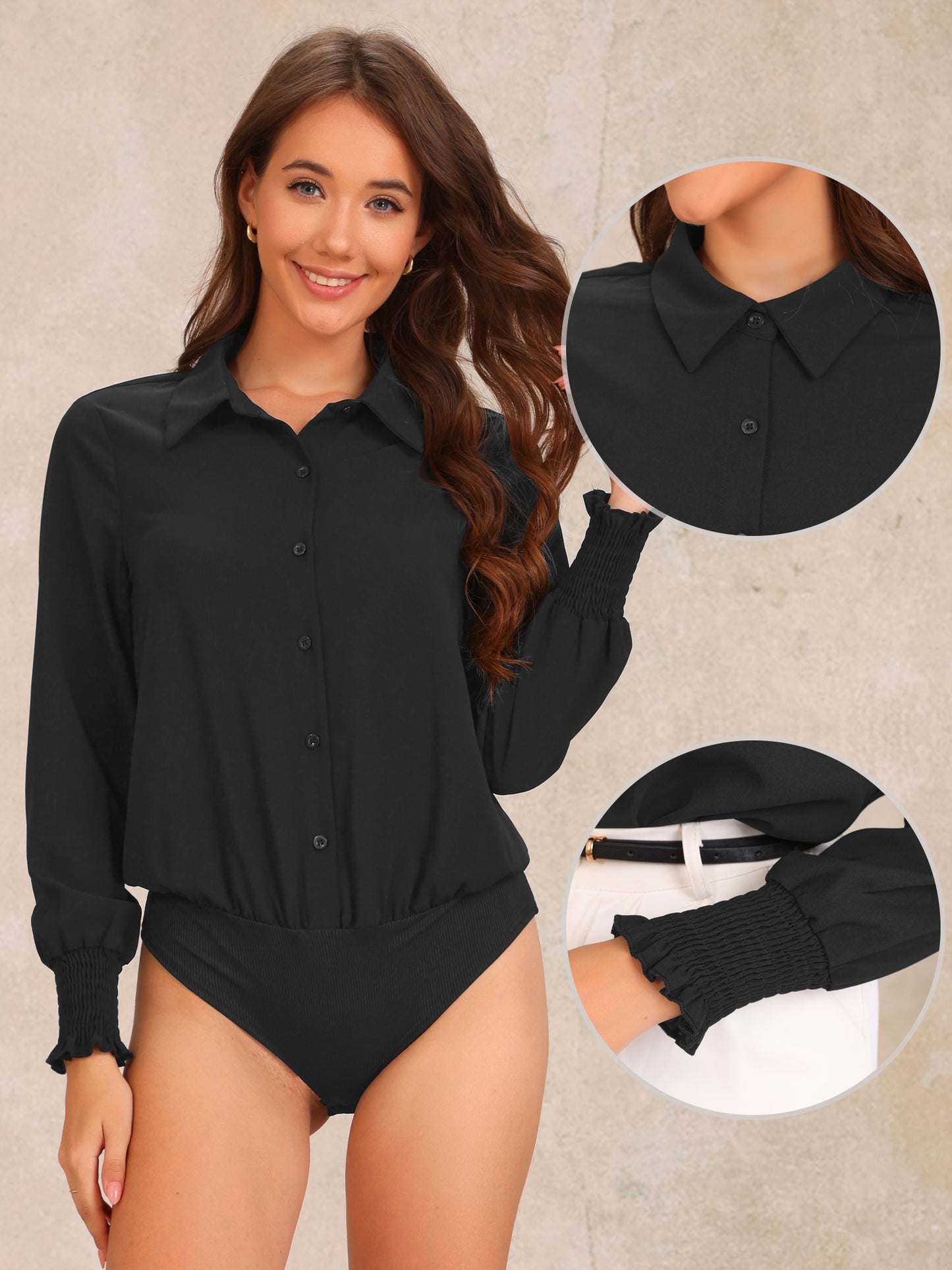 Top tipo leotardo de manga larga con cuello para mujer, estilo formal de negocios