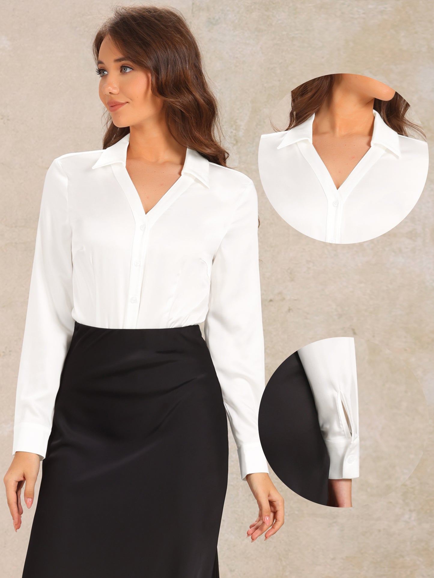 Women's Button Down Business Bodysuit Collared Long Sleeve Work Shirt Casual Top