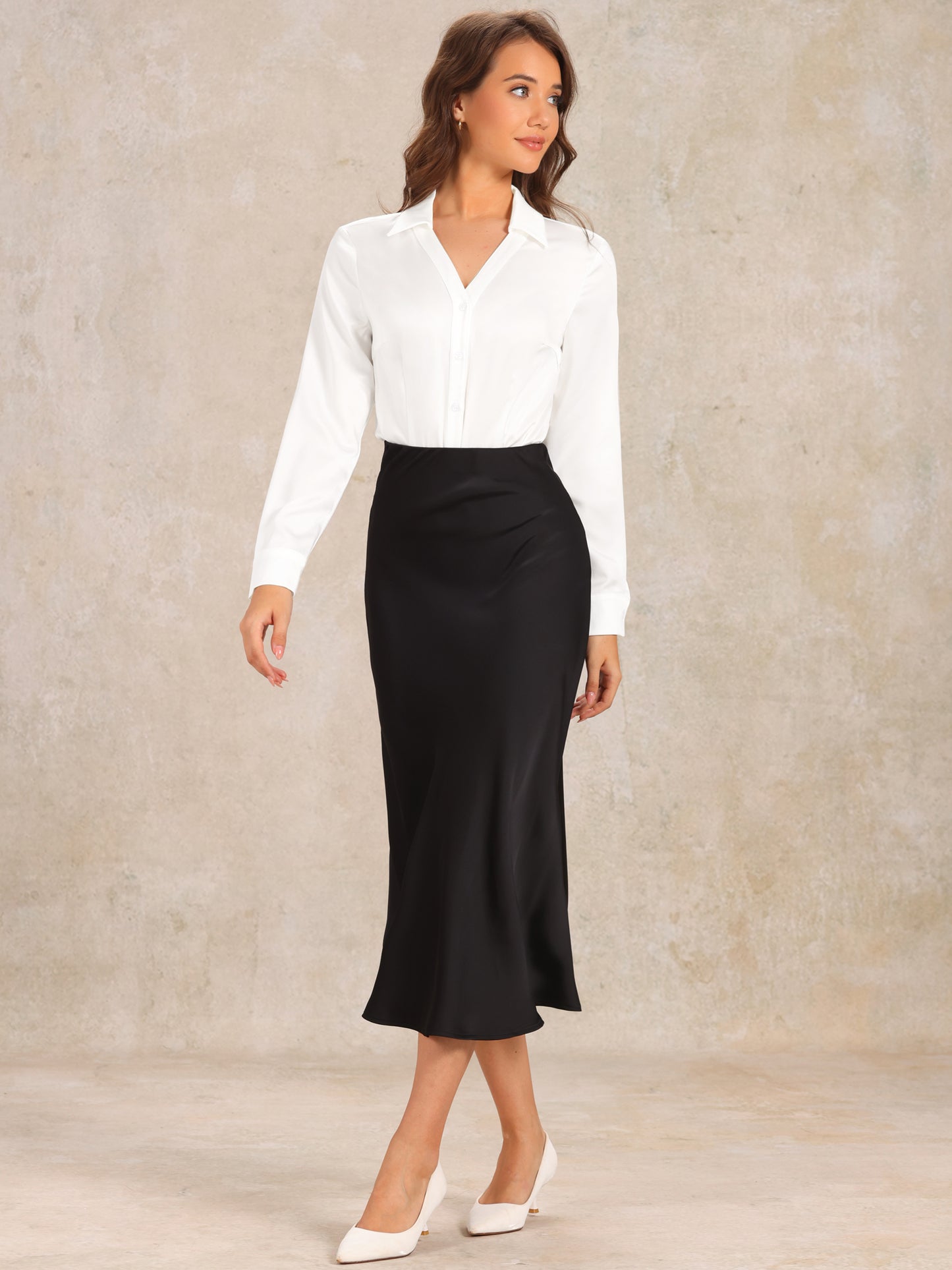Women's Button Down Business Bodysuit Collared Long Sleeve Work Shirt Casual Top