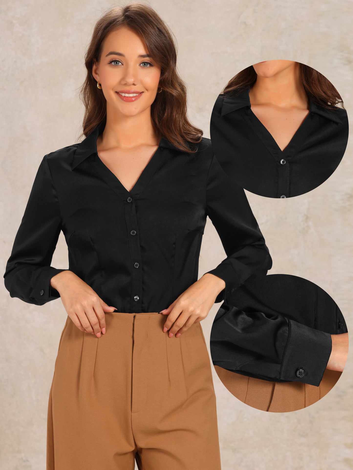 Women's Button Down Business Bodysuit One-Piece Collared Long Sleeve Work Shirt Casual Top
