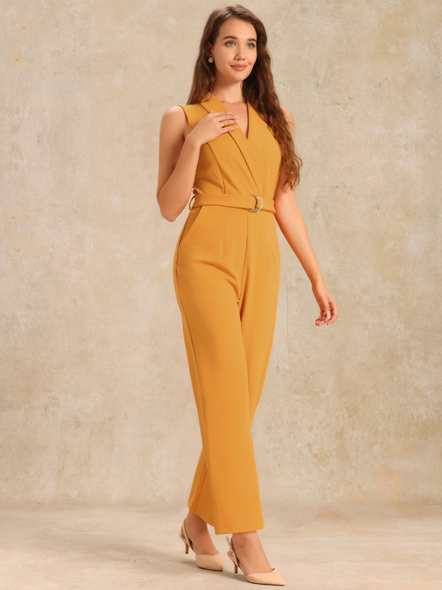 Women's Work Jumpsuit Formal Office Sleeveless Belted Jumpsuits Dressy Romper