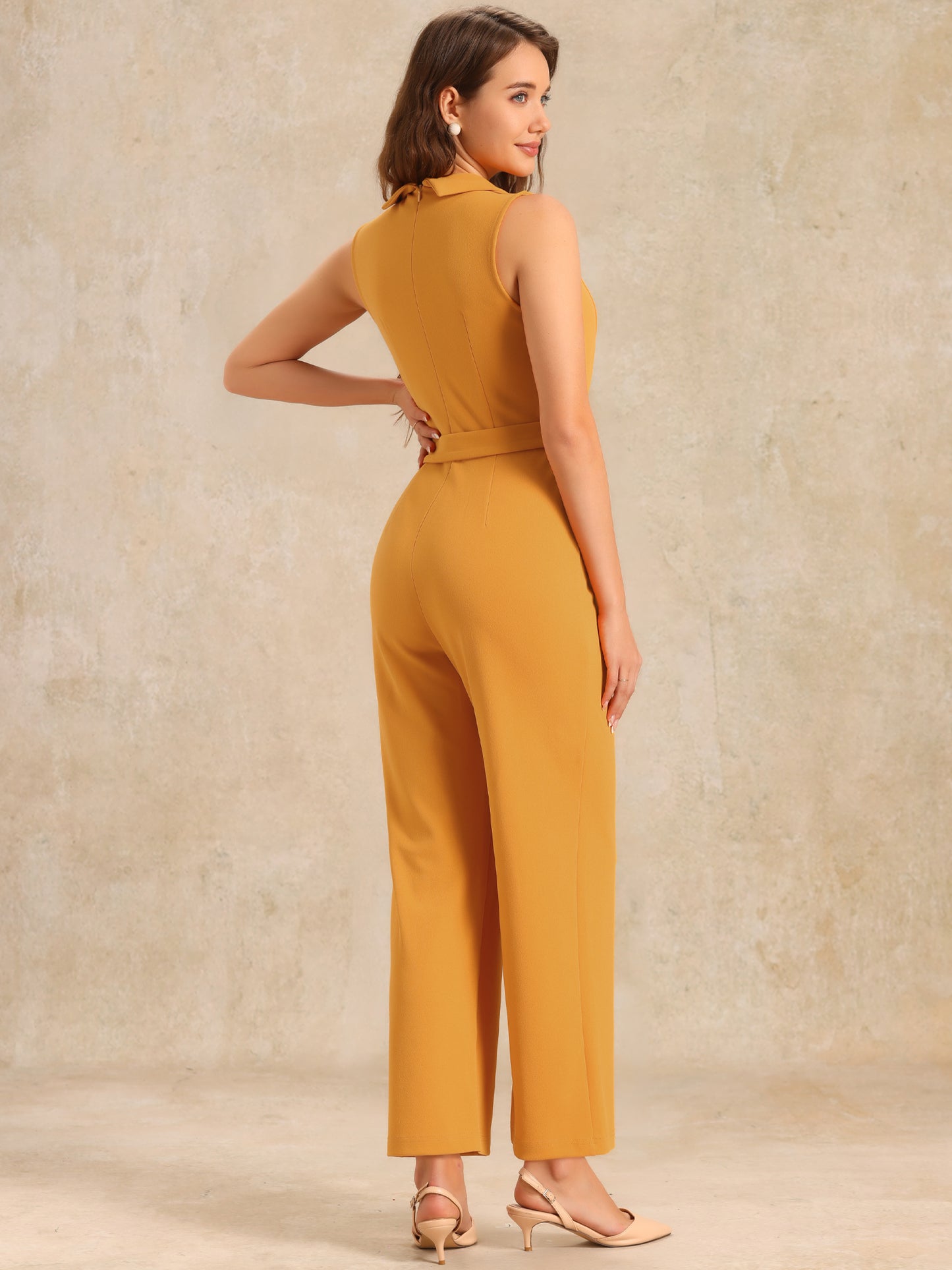 Women's Work Jumpsuit Formal Office Sleeveless Belted Jumpsuits Dressy Romper