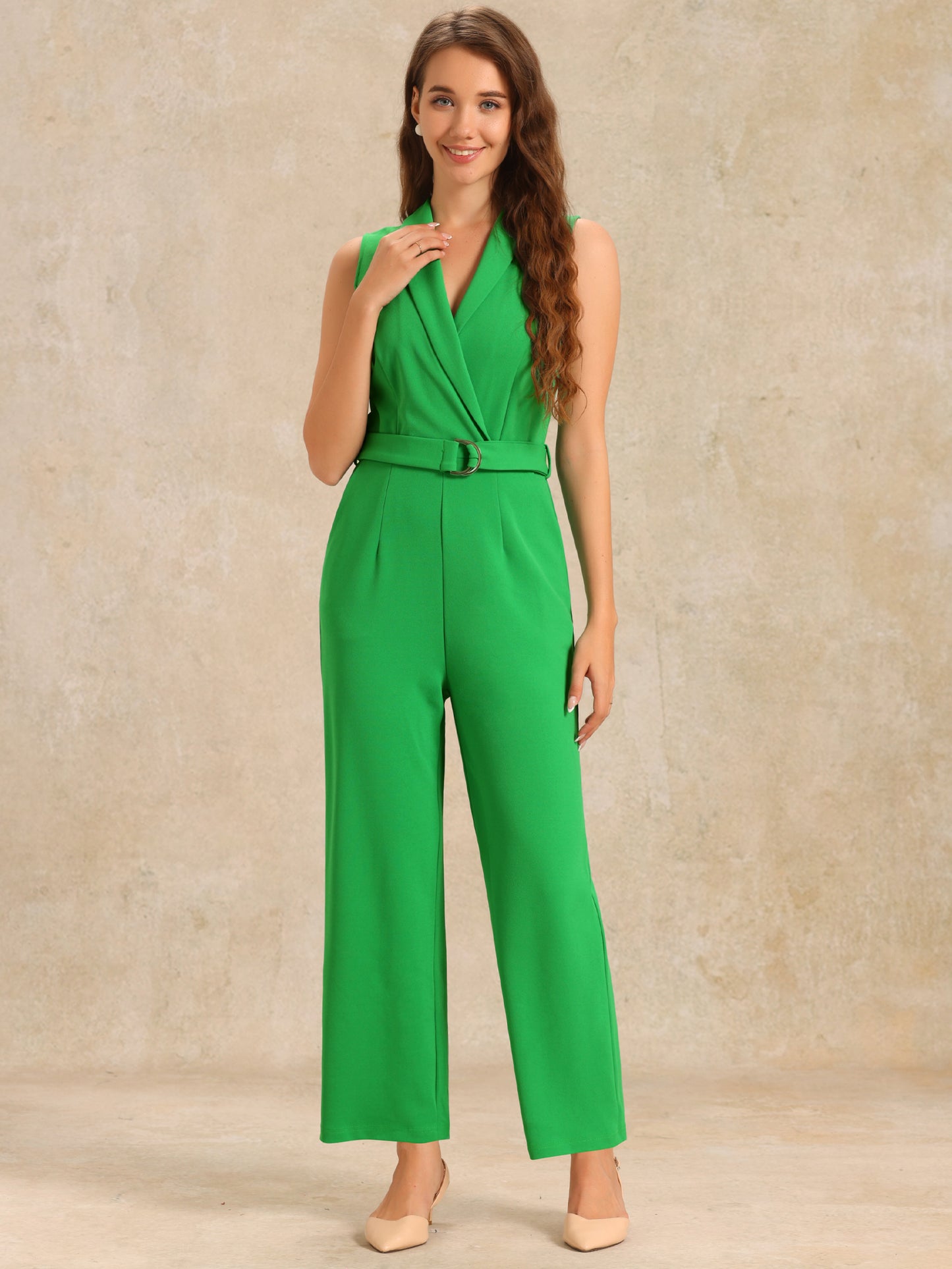 Women's Work Jumpsuit Formal Office Sleeveless Belted Jumpsuits Dressy Romper