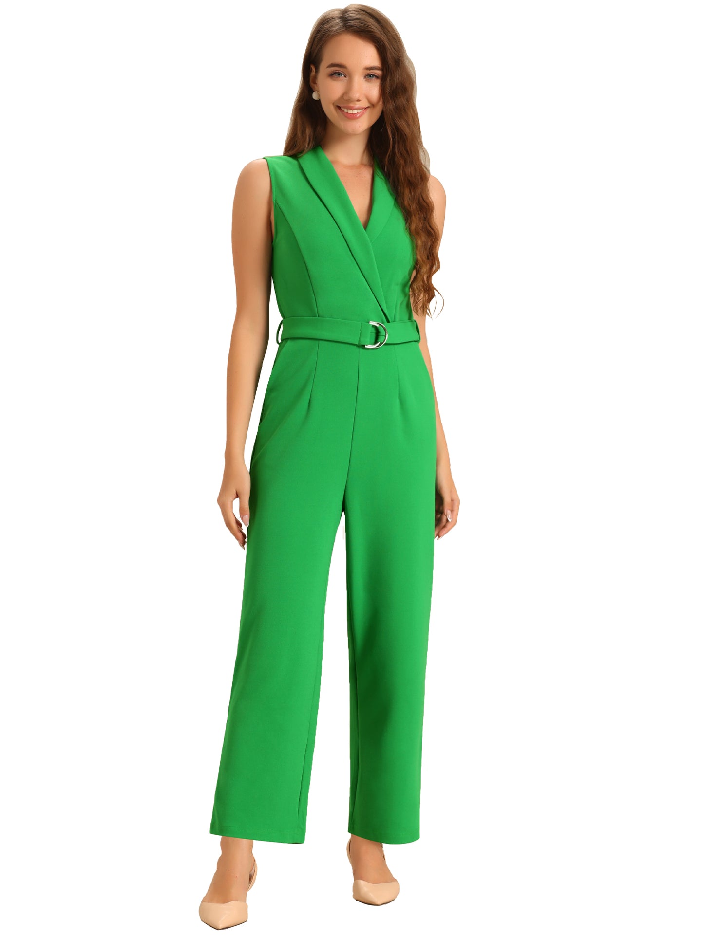 Women's Work Jumpsuit Formal Office Sleeveless Belted Jumpsuits Dressy Romper