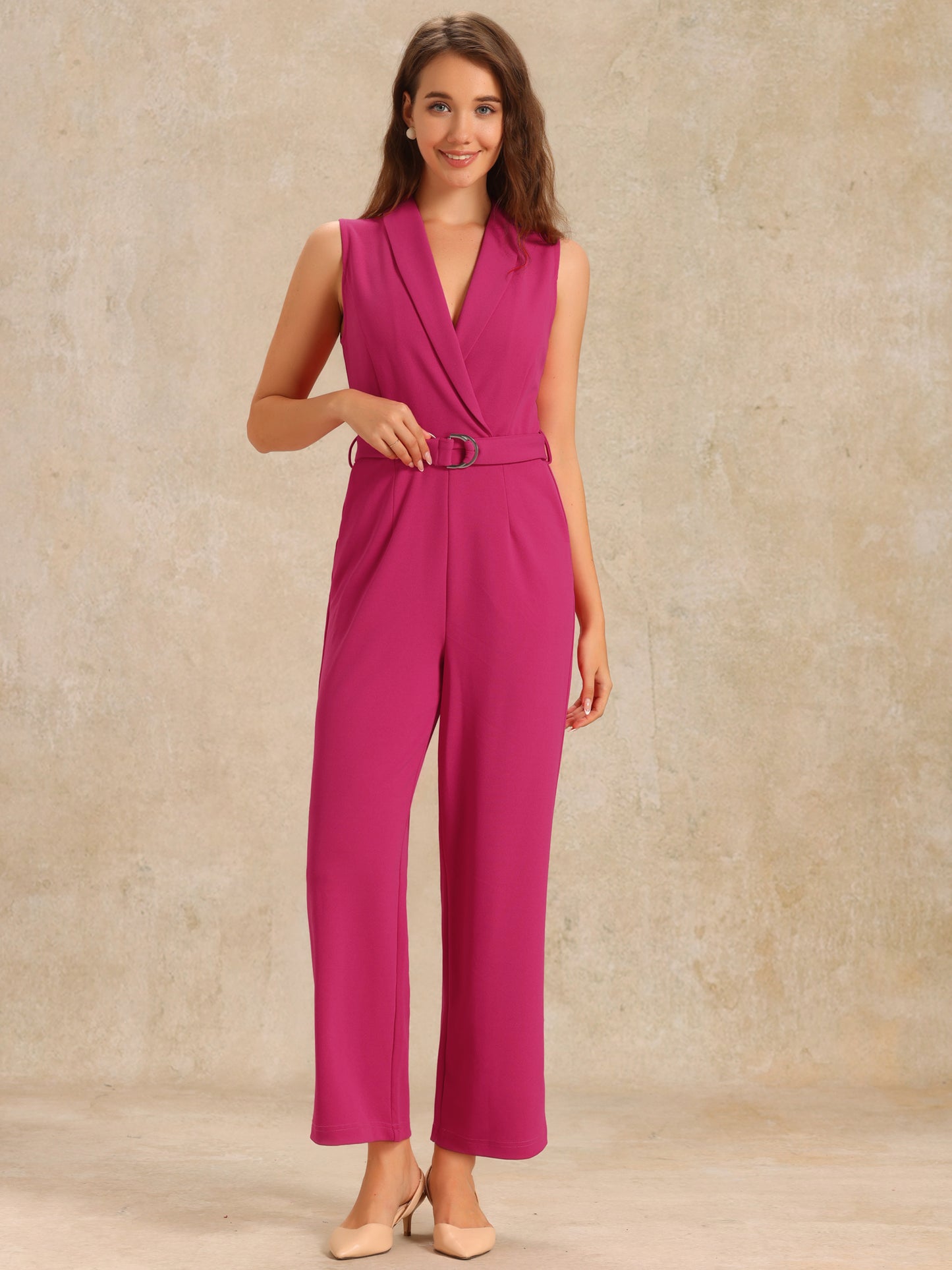 Women's Work Jumpsuit Formal Office Sleeveless Belted Jumpsuits Dressy Romper