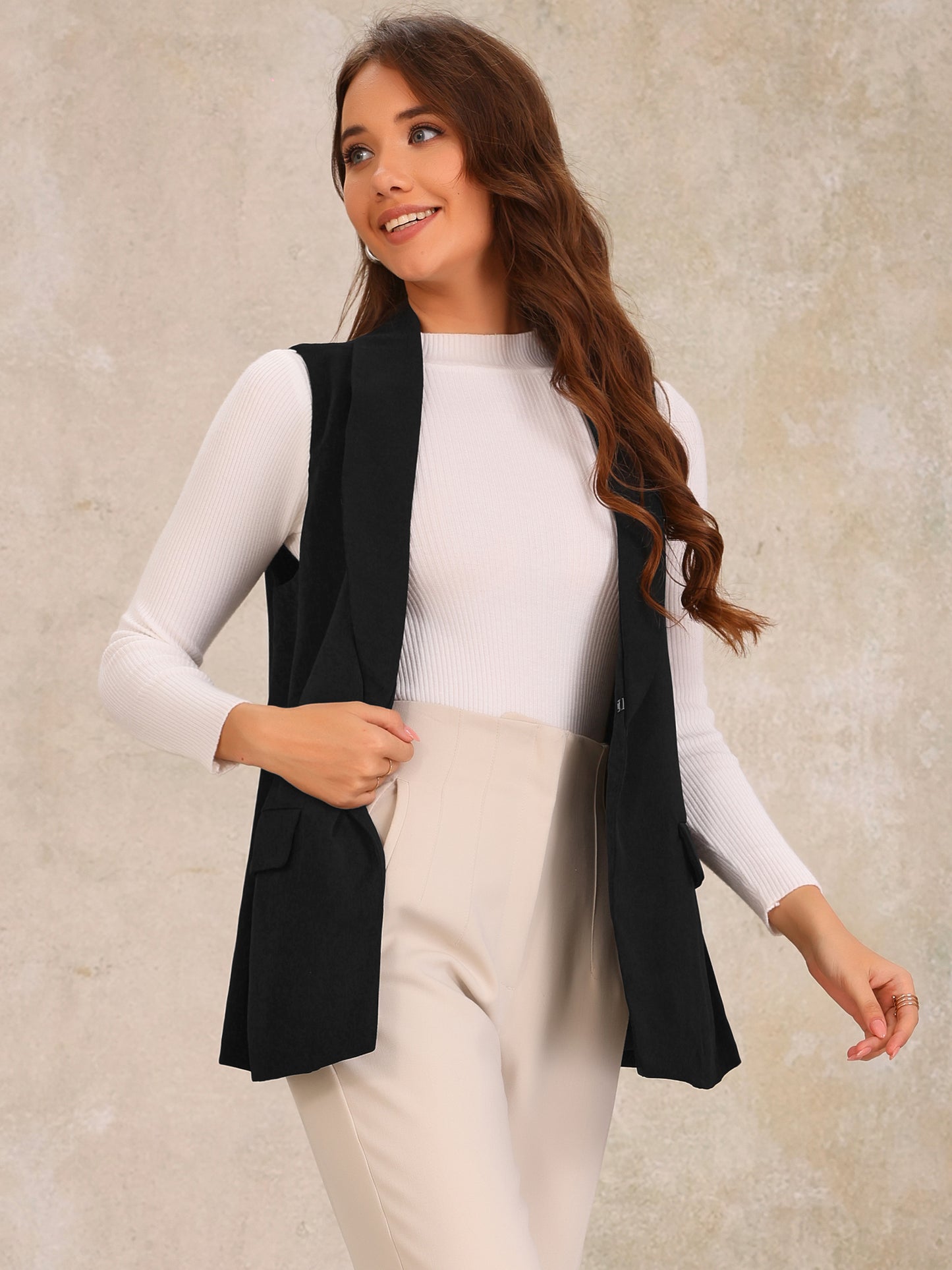 Women's Sleeveless Shawl Collar Open Front Work Office Suit Vest Blazer