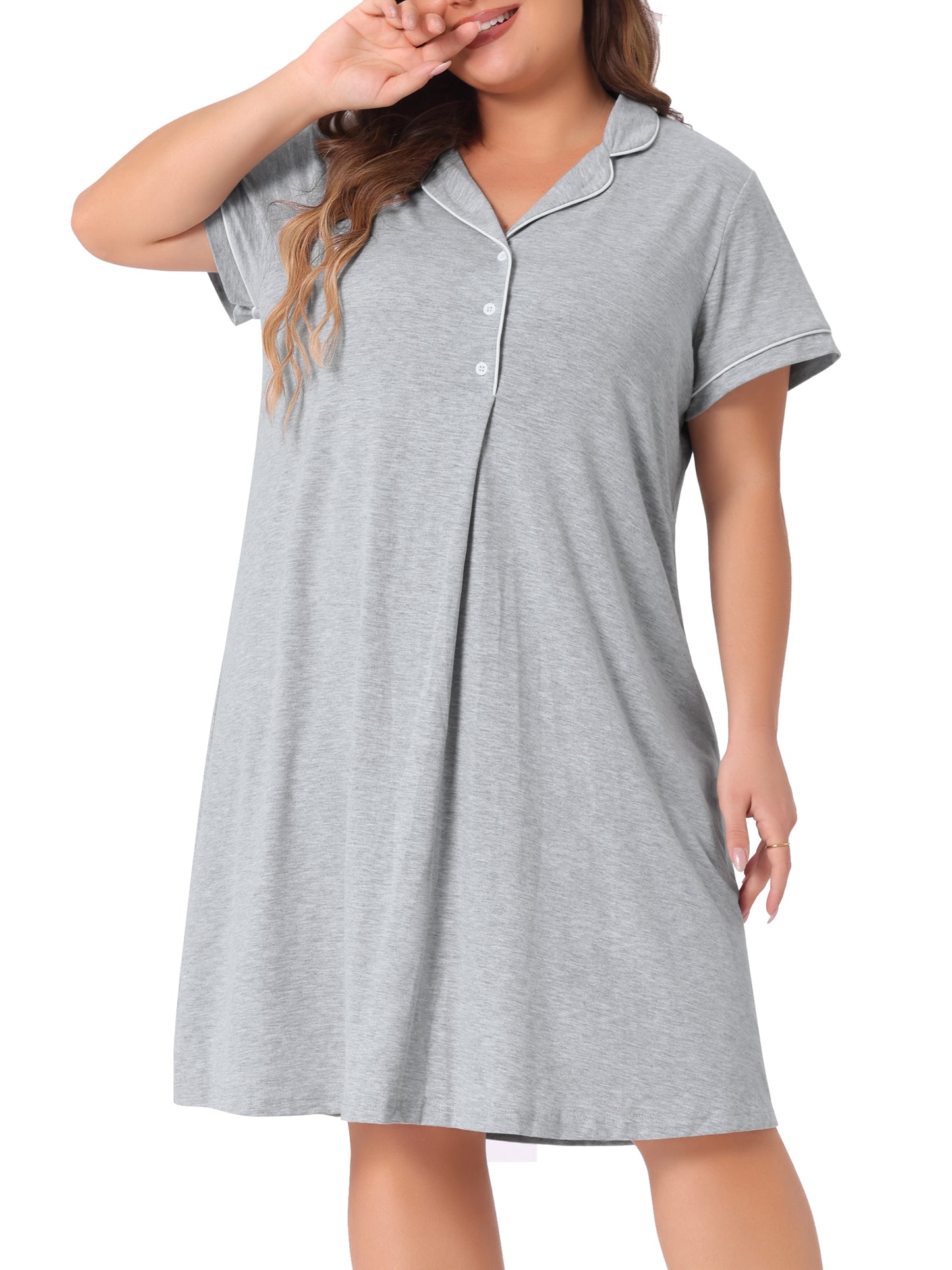 Women Plus Size Sleep Shirt Short Sleeves Pajama Button Down Nightgown Nightdress Sleepwear