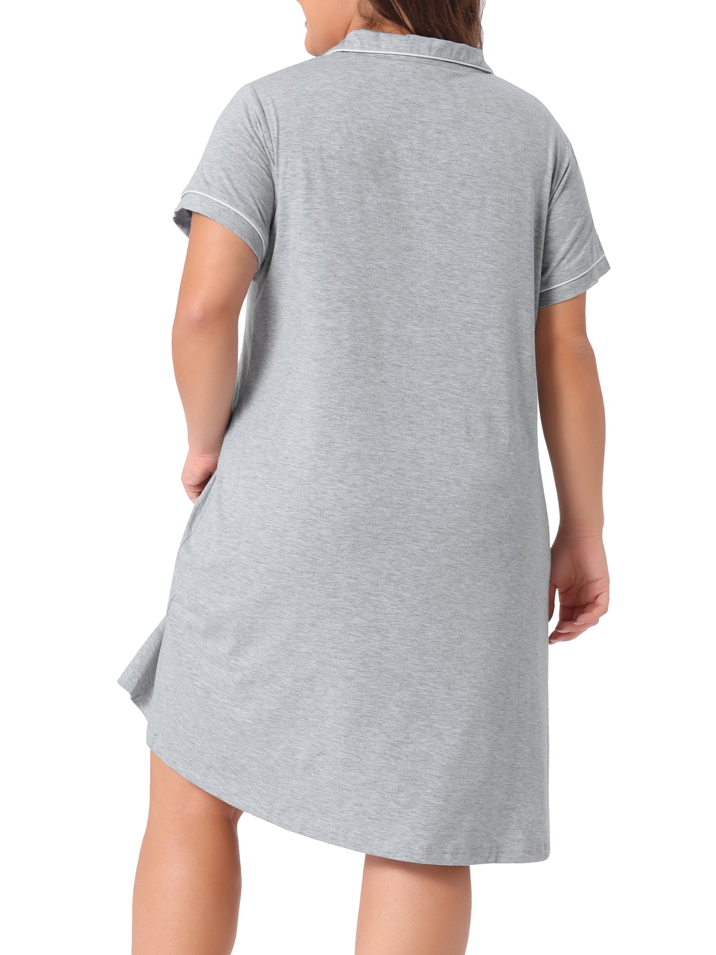 Women Plus Size Sleep Shirt Short Sleeves Pajama Button Down Nightgown Nightdress Sleepwear