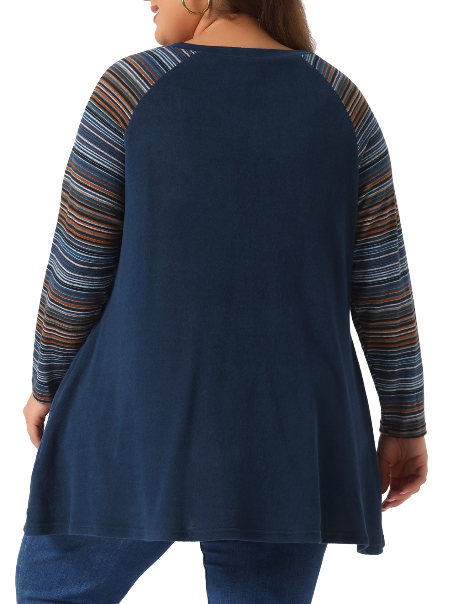 Women Plus Size Tunic Tops Long Sleeve Raglan Color Block Knit Pullover Fall Shirts with Pockets