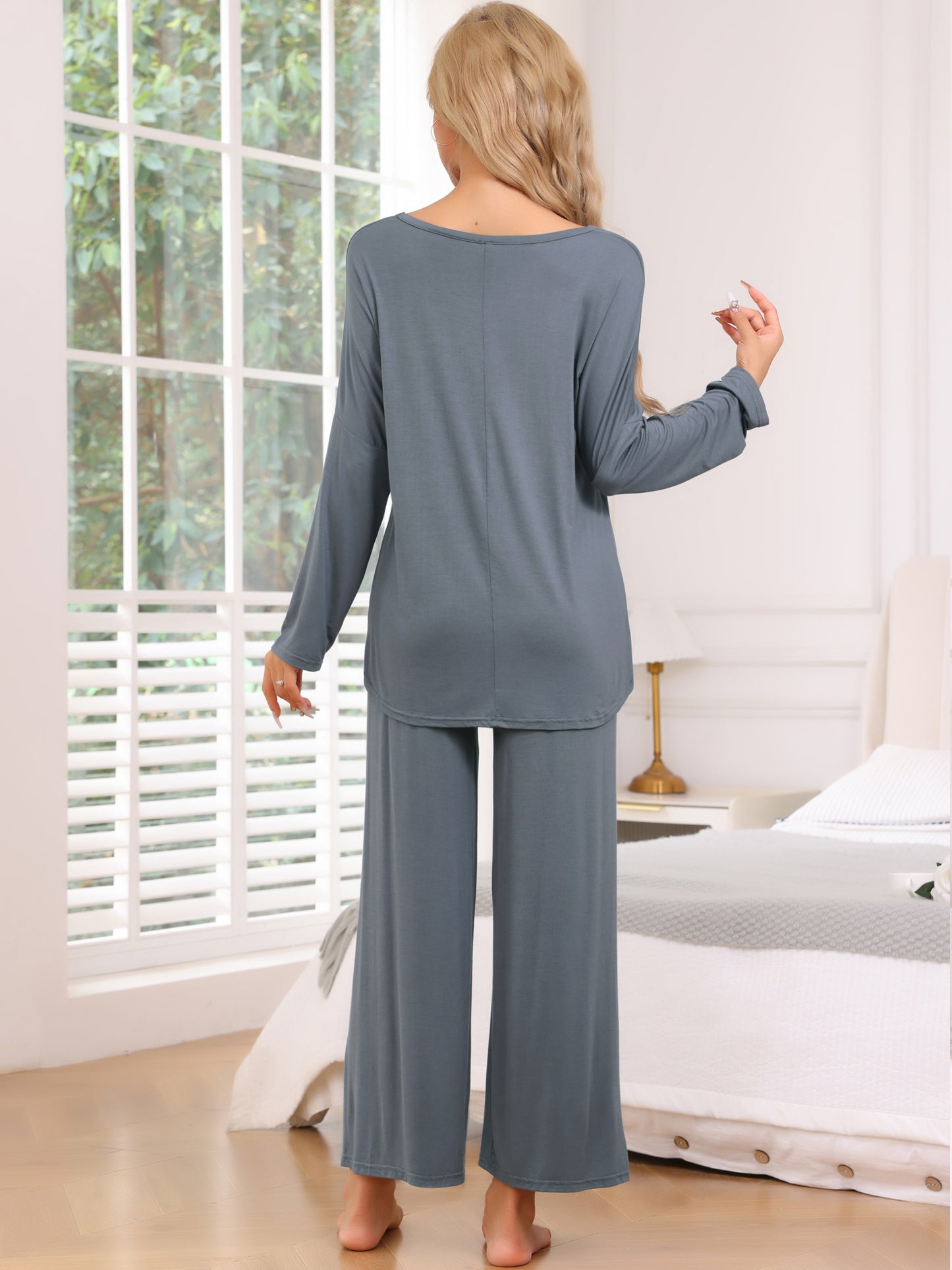 Ensemble de pyjama 2 pièces pour femme, haut haut bas, manches longues, pantalon, vêtements de nuit amples