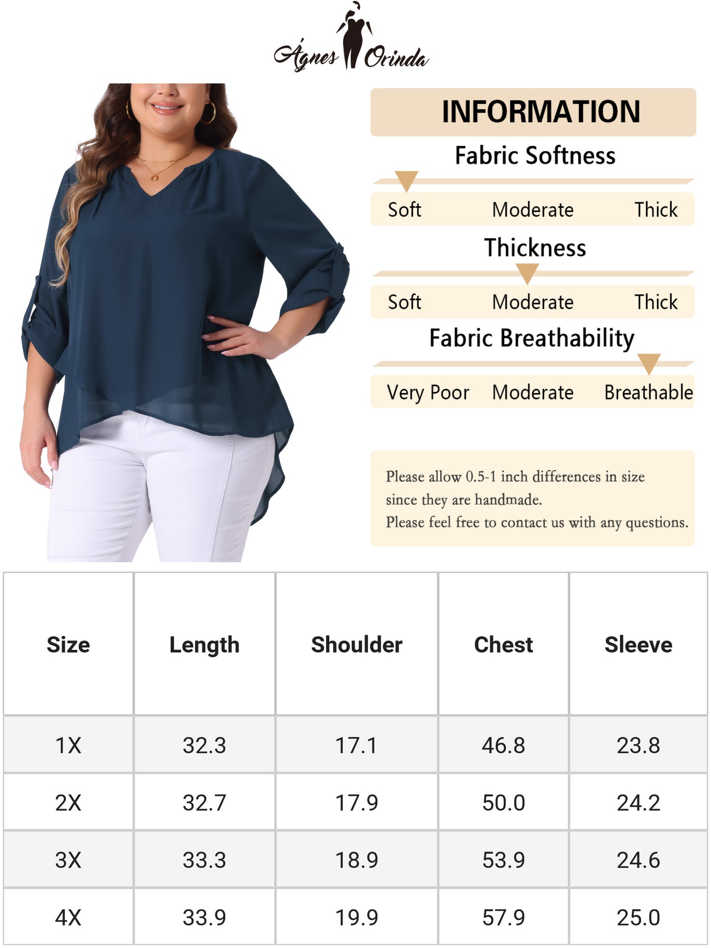 Women Plus Size Top Long Sleeve Notch V Neck High Low Hem Layer Casual Tunic Top