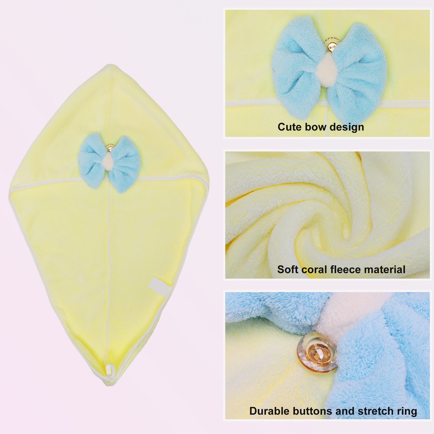 2 Pcs Hair Drying Towels, Absorbent Hair Towel Wrap for Women Yellow Blue
