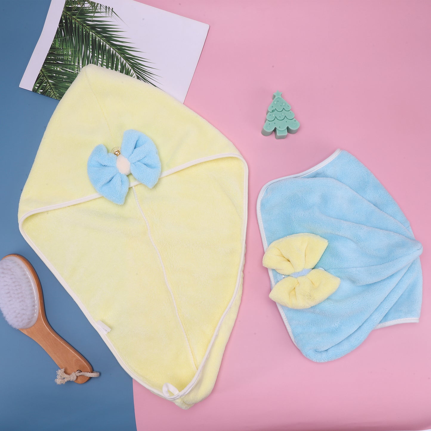 2 Pcs Hair Drying Towels, Absorbent Hair Towel Wrap for Women Yellow Blue