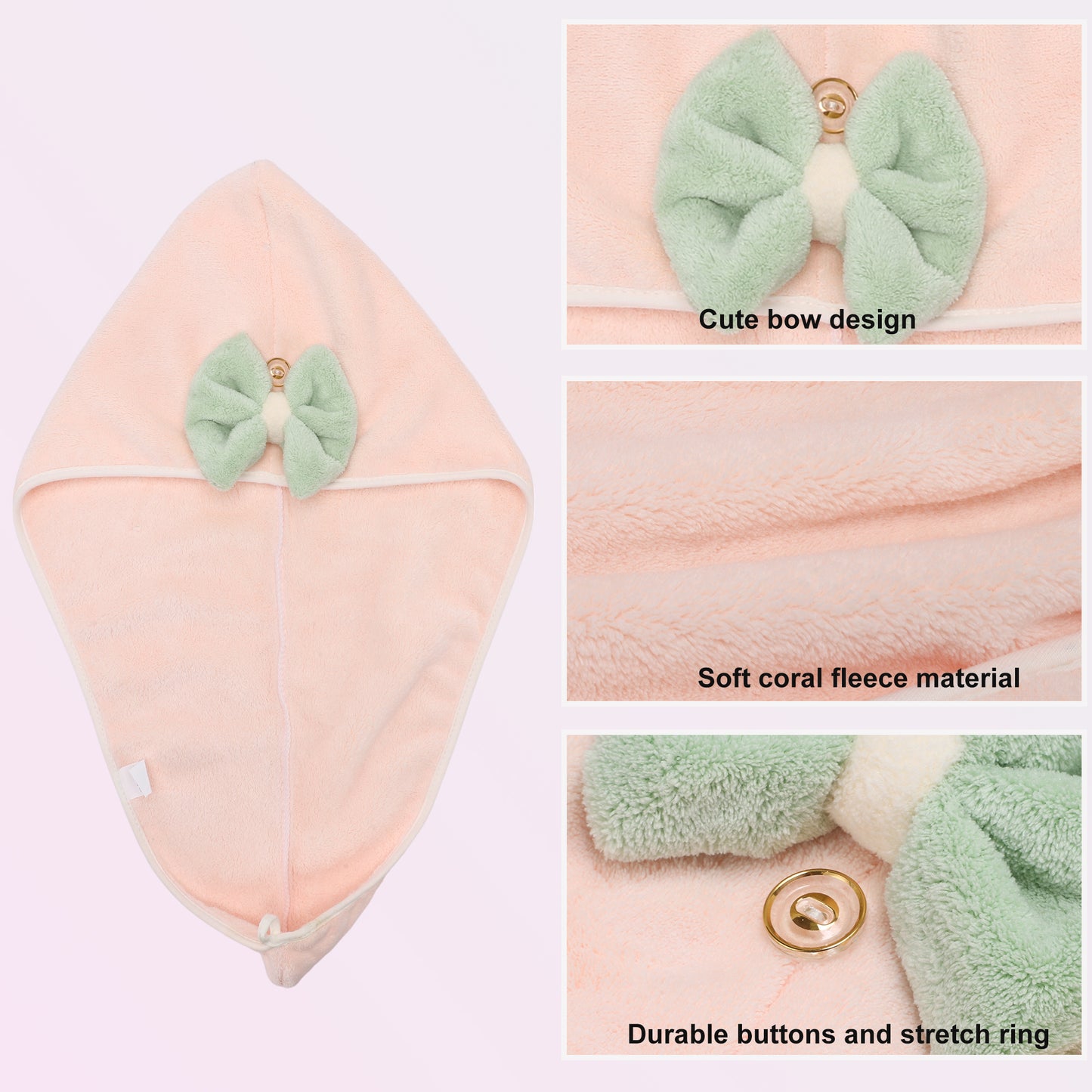 2 Pcs Hair Drying Towels, Absorbent Hair Towel Wrap for Women Pink Blue