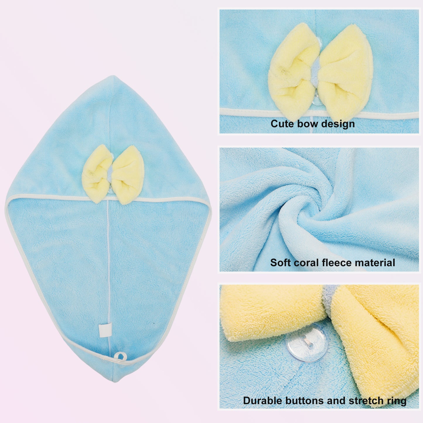 2 Pcs Hair Drying Towels, Absorbent Hair Towel Wrap for Women Blue