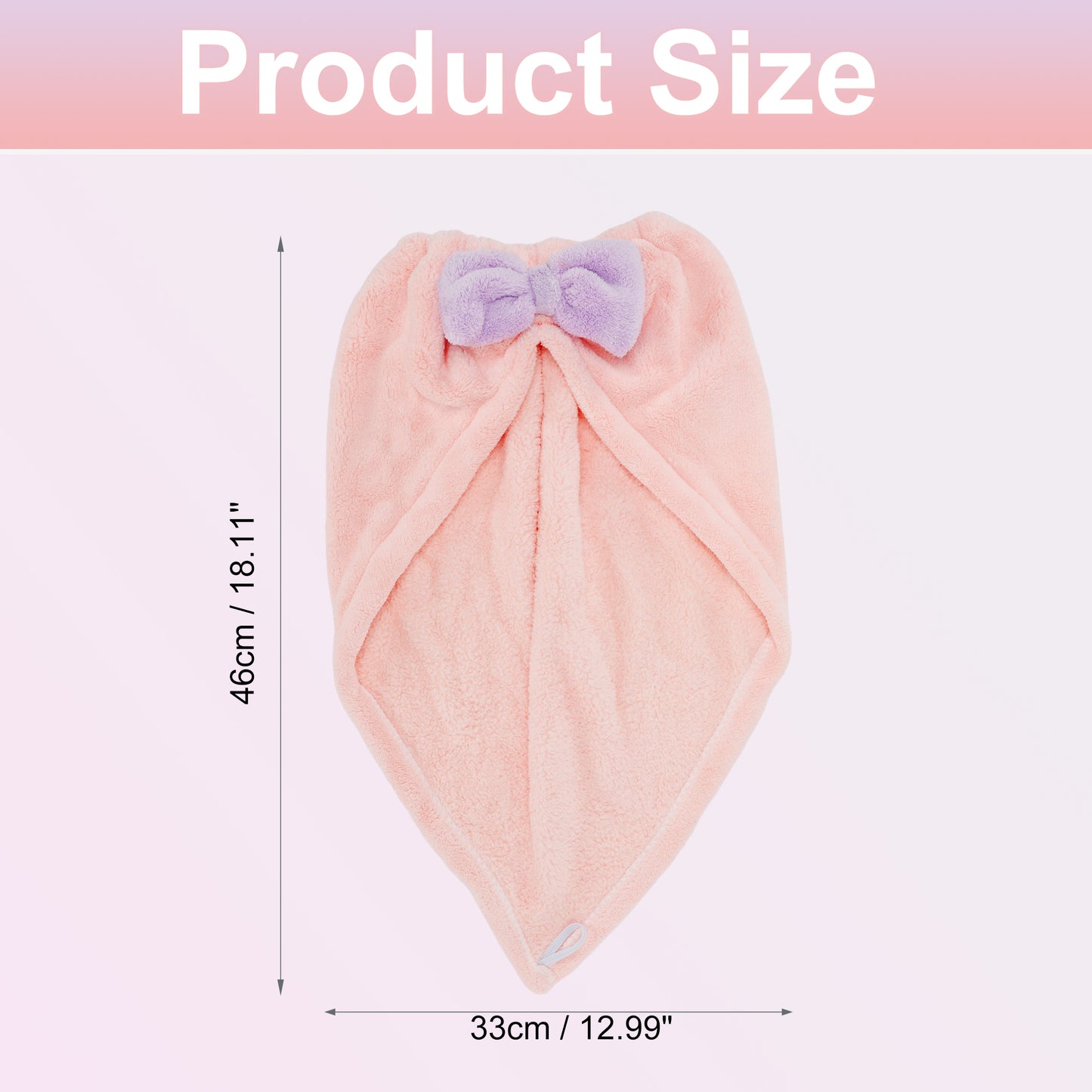 2 Pcs Hair Drying Towels, Triangular Bow Hair Towel Wrap for Women, Pink