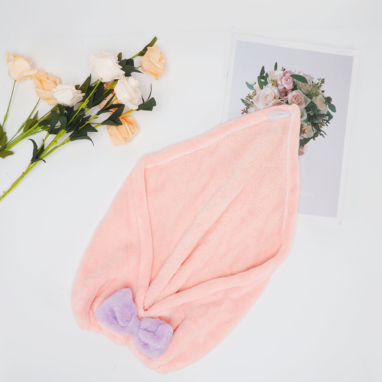 2 Pcs Hair Drying Towels, Triangular Bow Hair Towel Wrap for Women, Pink
