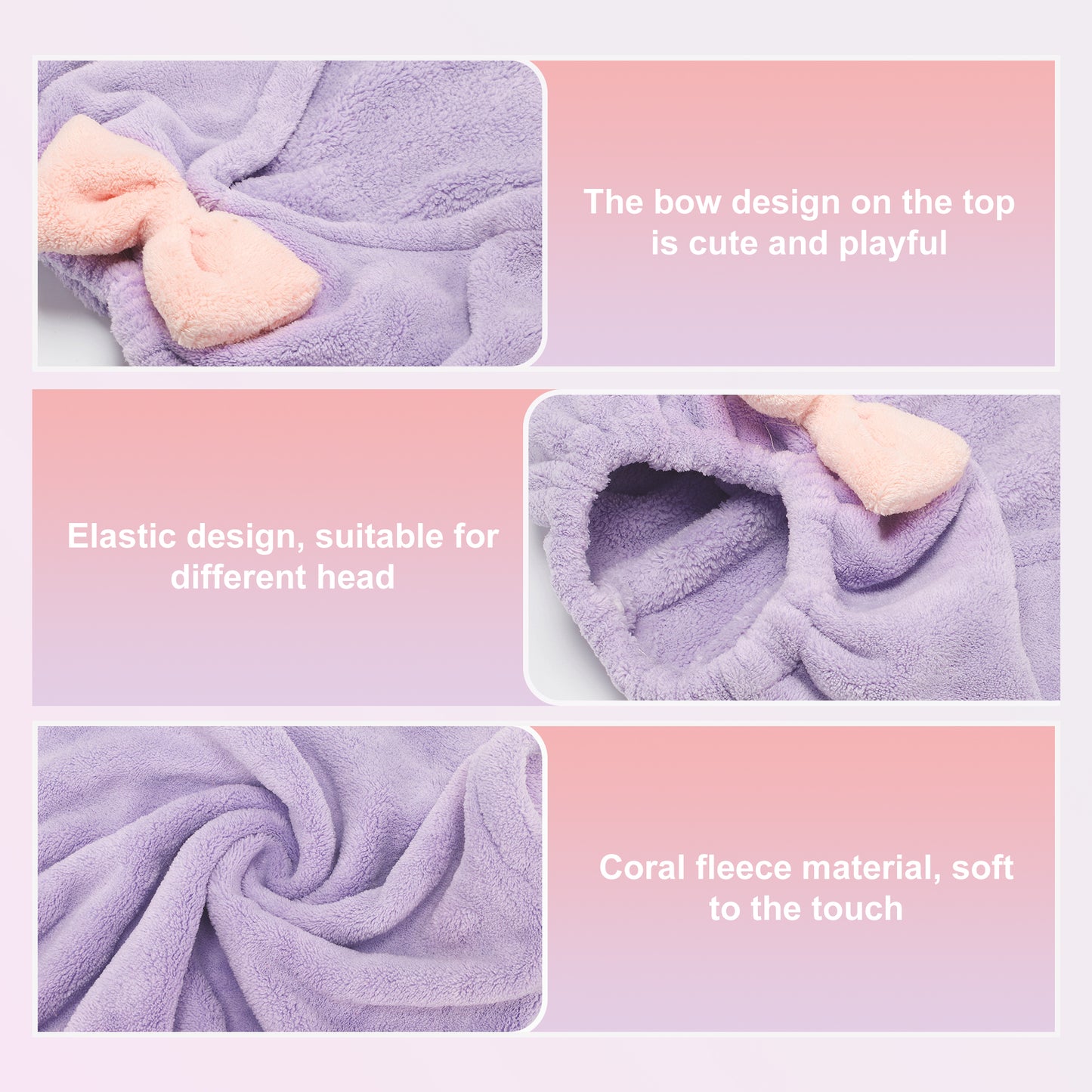 2 Pcs Hair Drying Towels, Triangular Bow Hair Towel Wrap for Women, Purple