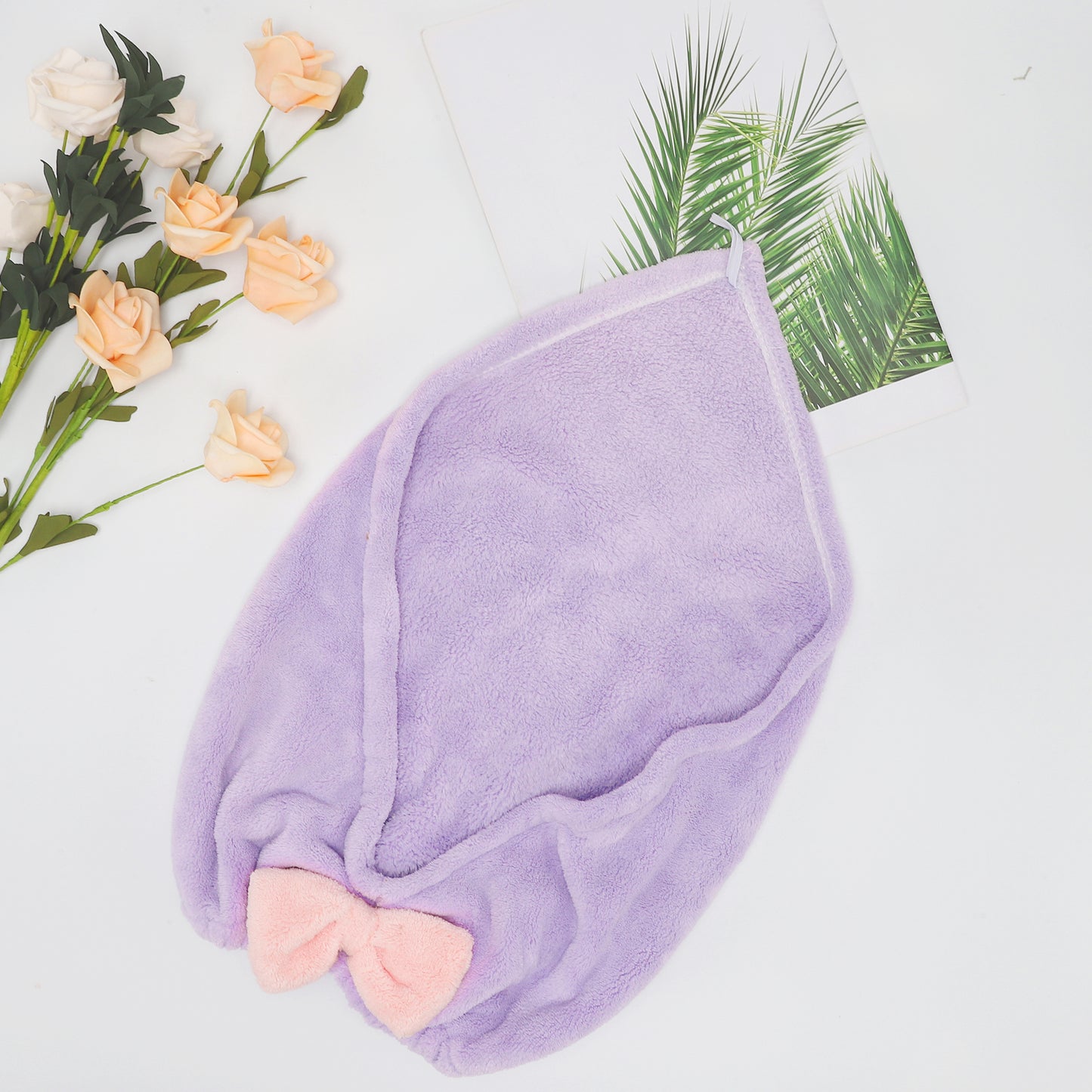 2 Pcs Hair Drying Towels, Triangular Bow Hair Towel Wrap for Women, Purple