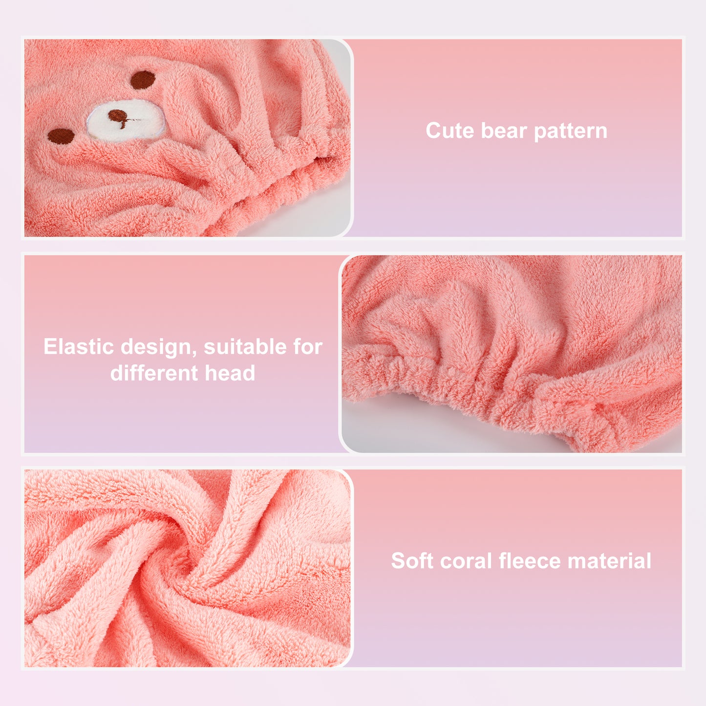 Hair Drying Towel, Bear Hair Towel Quick Drying Wrap for Women Pink