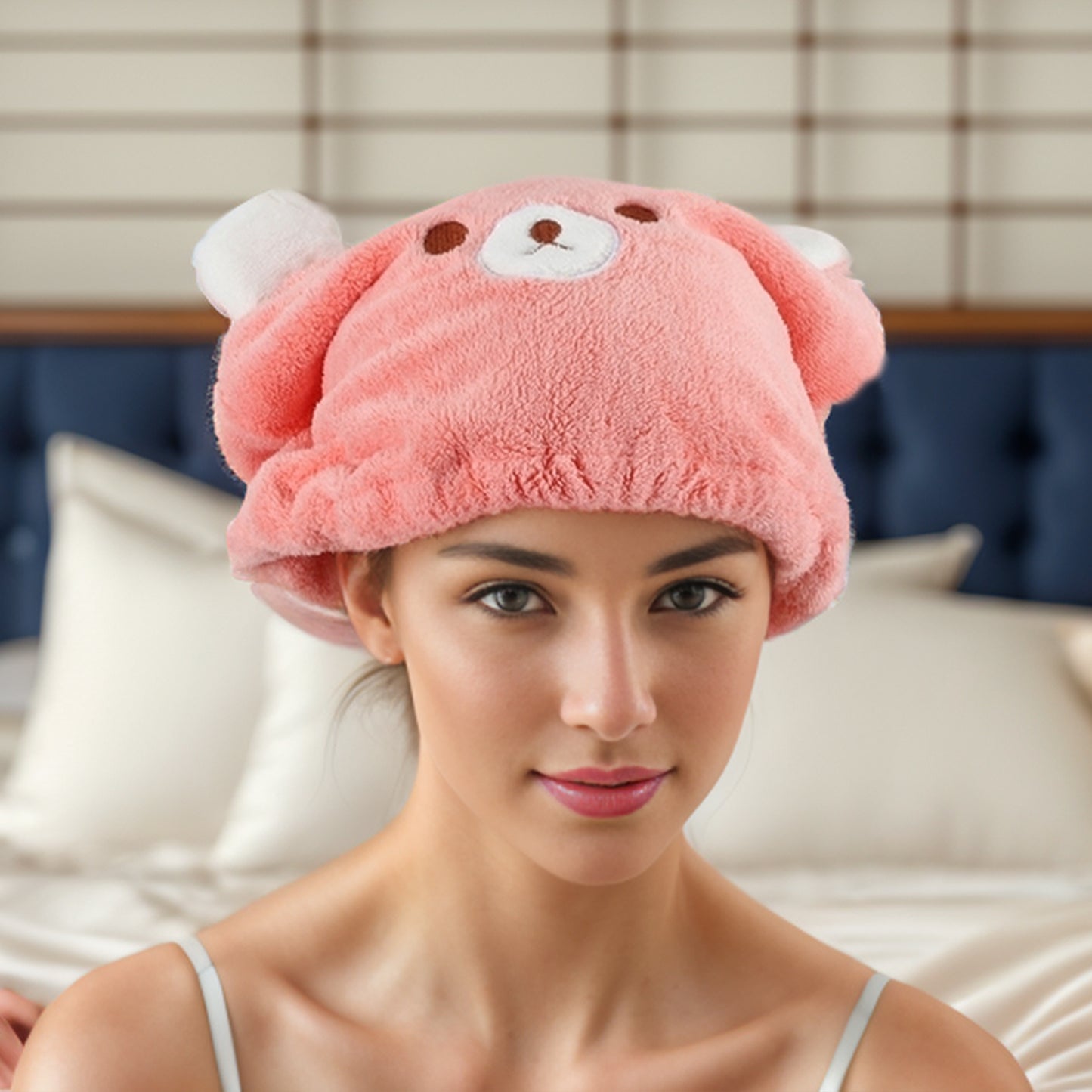 Hair Drying Towel, Bear Hair Towel Quick Drying Wrap for Women Pink