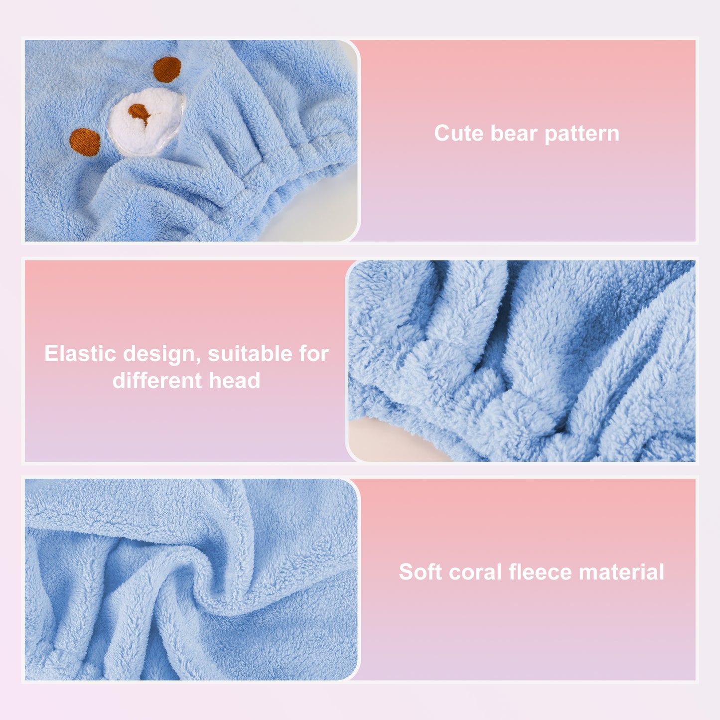 Hair Drying Towel, Bear Hair Towel Quick Drying Wrap for Women Blue