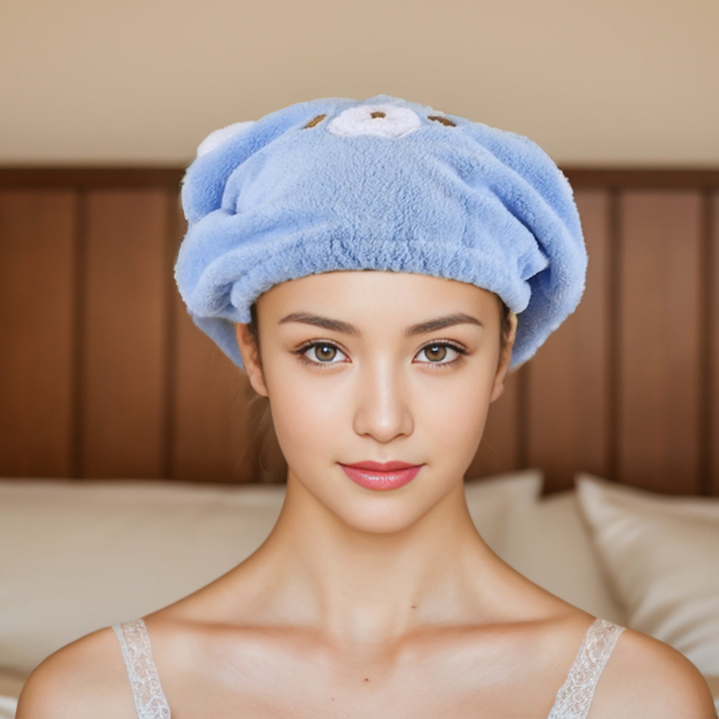 Hair Drying Towel, Bear Hair Towel Quick Drying Wrap for Women Blue