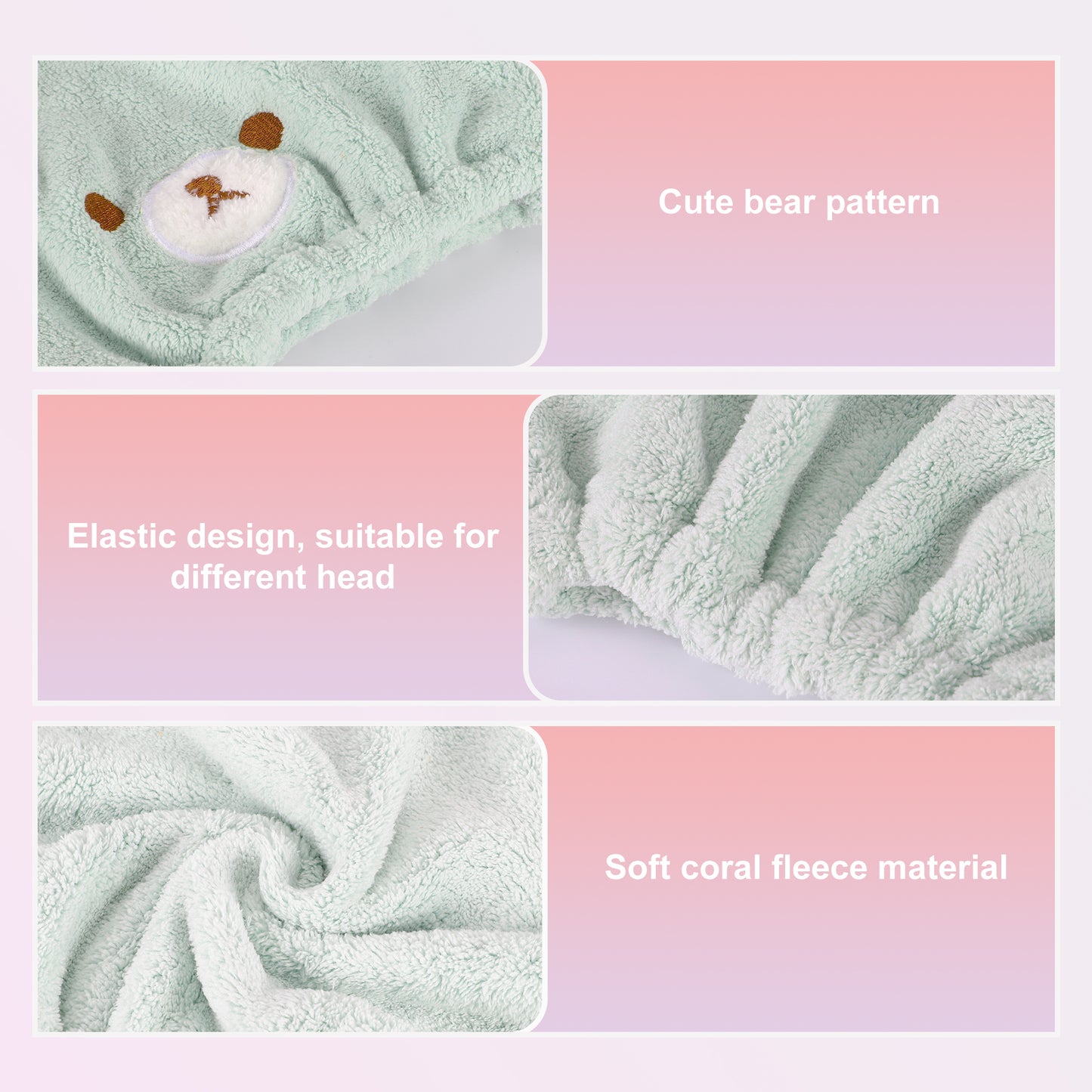 Hair Drying Towel, Bear Hair Towel Quick Drying Wrap for Women Green