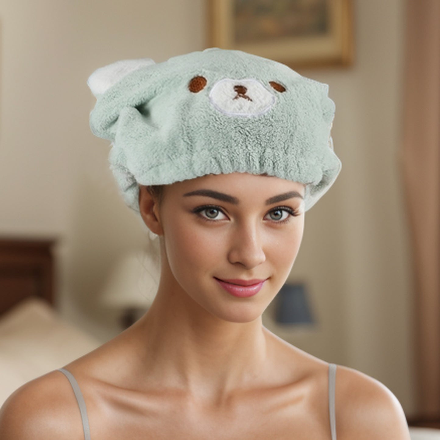 Hair Drying Towel, Bear Hair Towel Quick Drying Wrap for Women Green