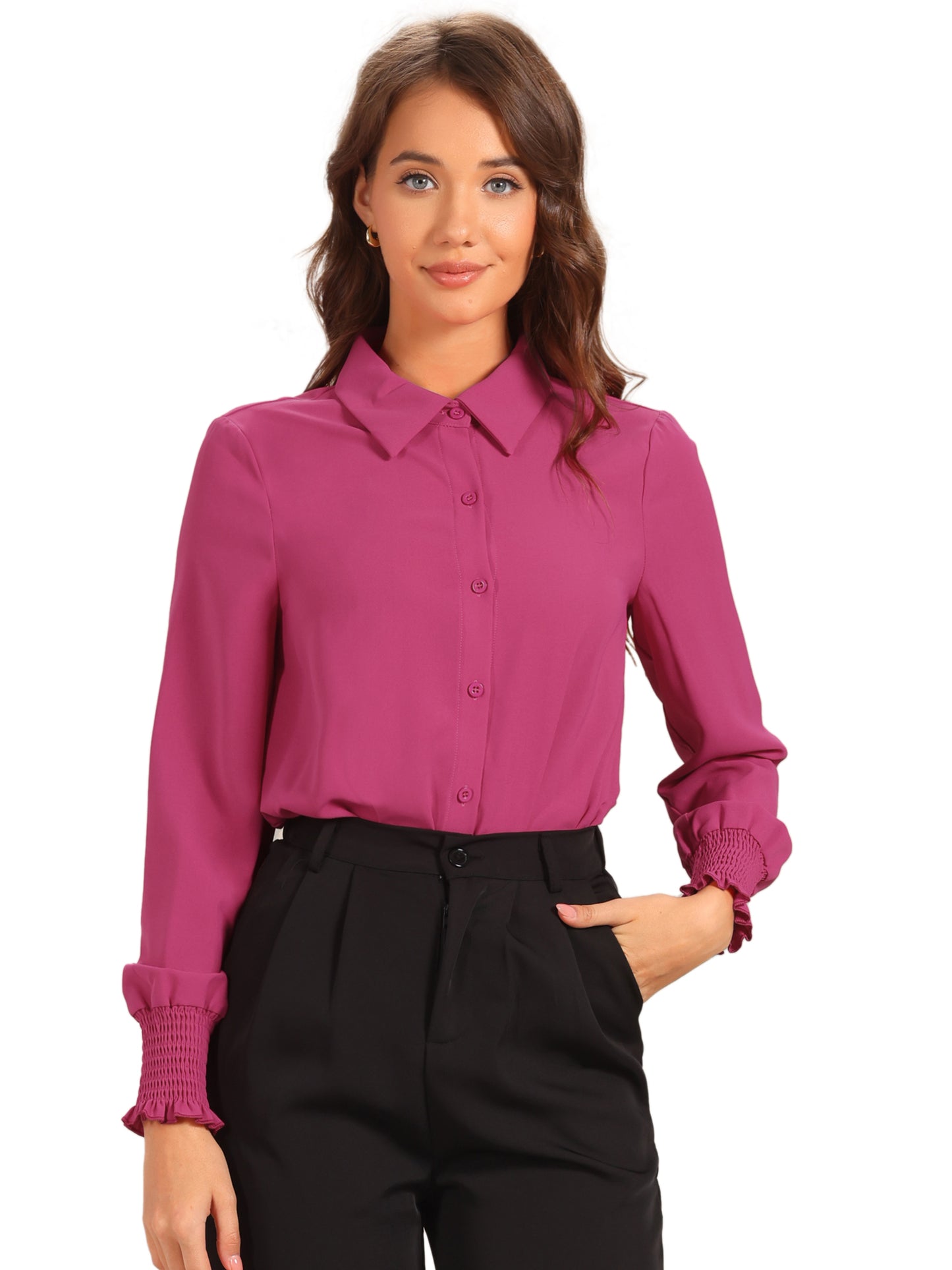 Women's Long Sleeves Leotard Shirt Collared Business Dressy Bodysuit Top