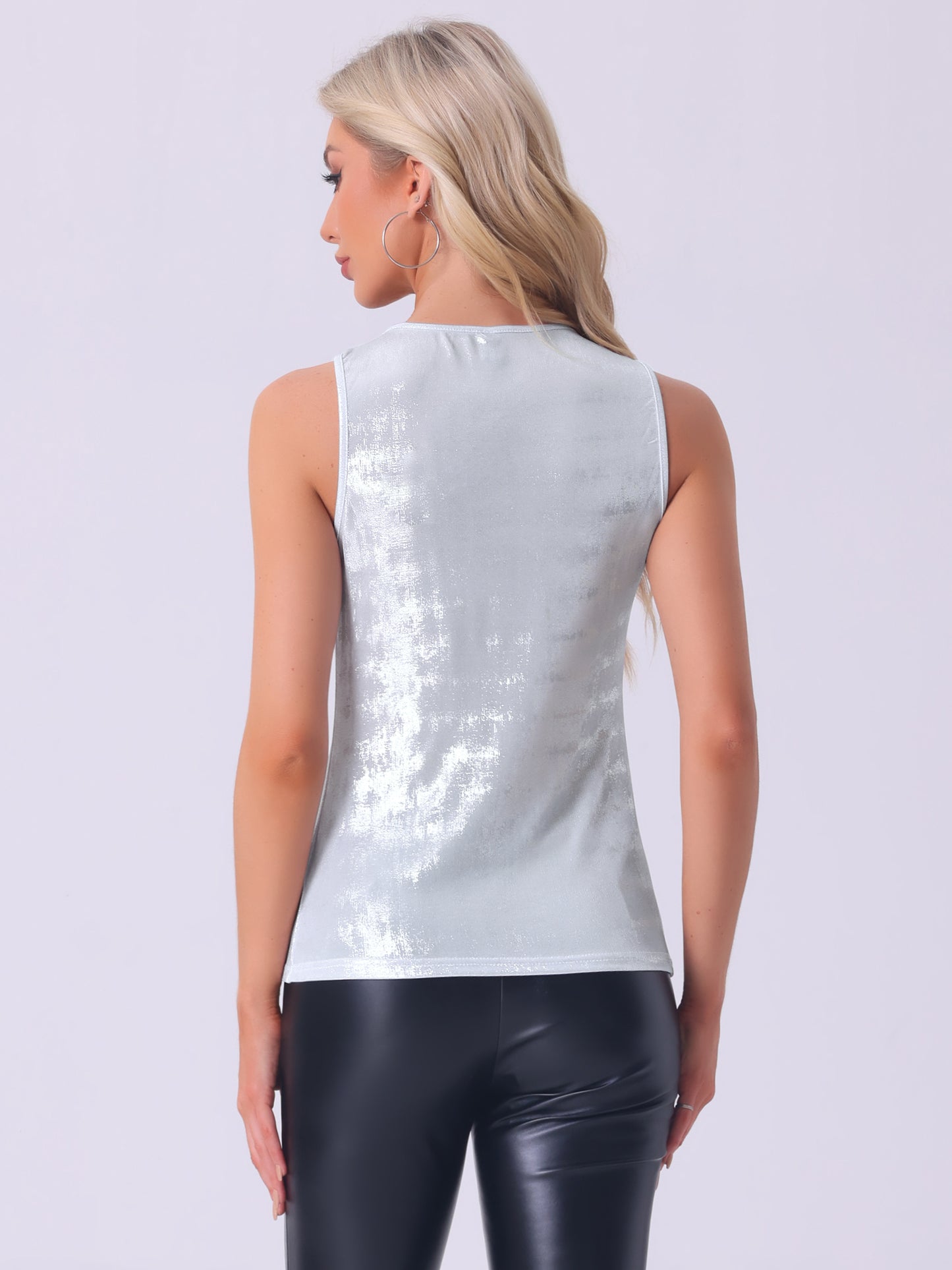 Women's Metallic Tank Top Club Sleeveless Twist Knot Sparkly Party Cami Top