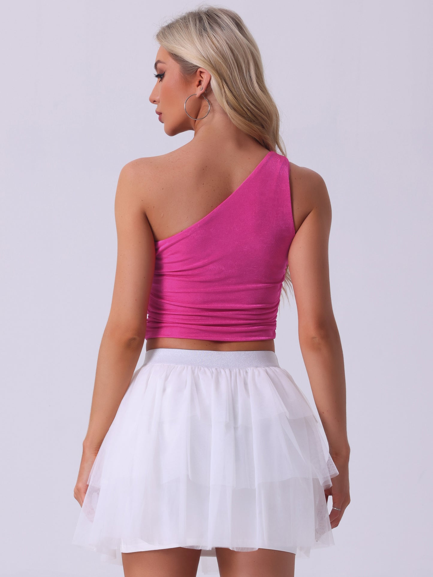 Women's Sleeveless Crop Tops Sexy One-Shoulder Ruched Tank Top