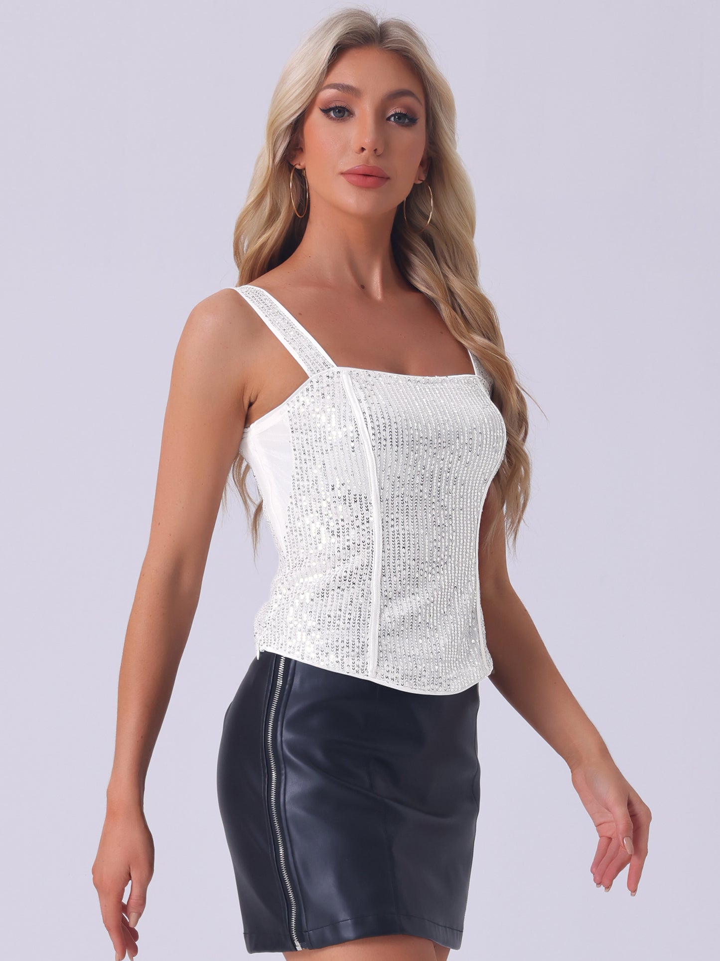 Women's Sequin Tank Tops Sparkly Glitter Sleeveless Camisole Corset Top