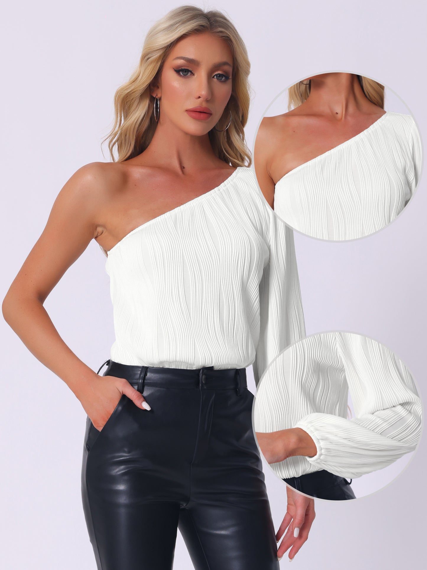 Women's One Shoulder Bodysuit Long Sleeve Casual Ribbed Body Suits