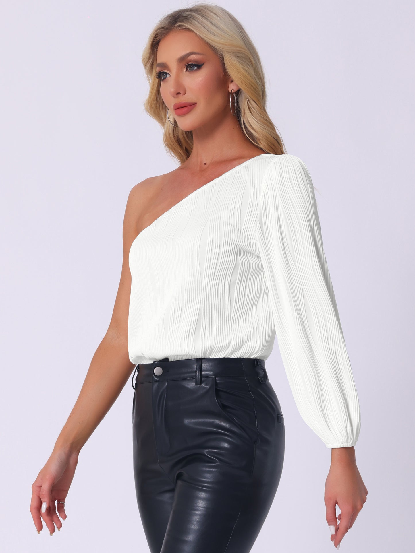 Women's One Shoulder Bodysuit Long Sleeve Casual Ribbed Body Suits