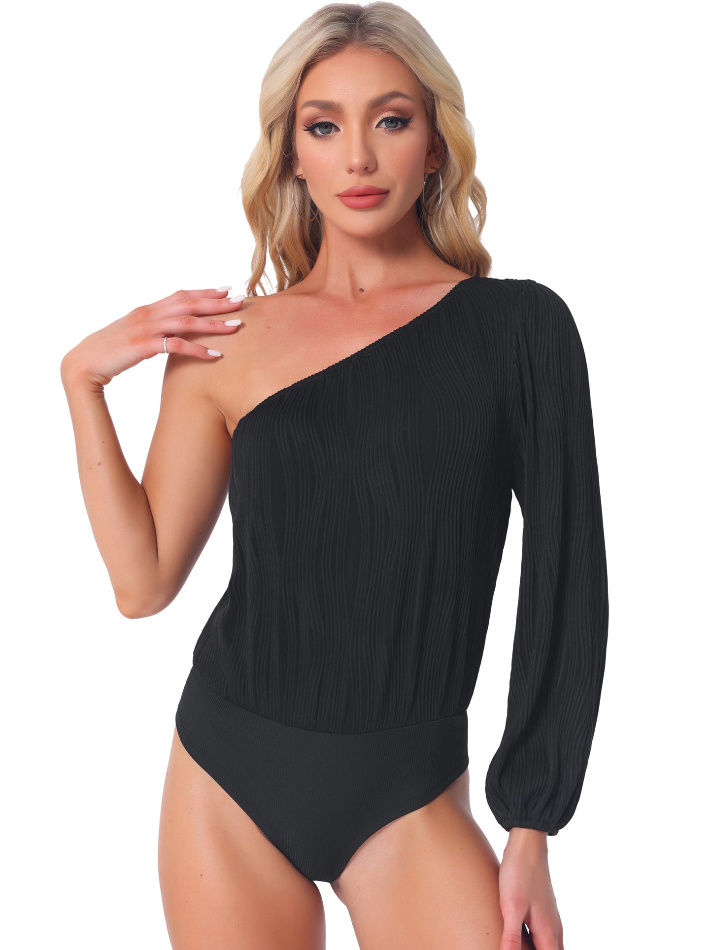Women's One Shoulder Bodysuit Long Sleeve Casual Ribbed Body Suits