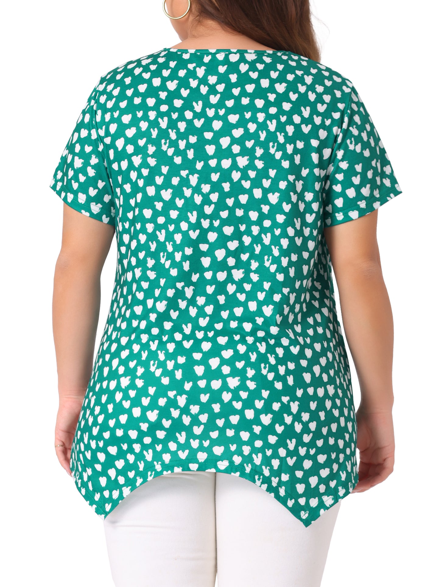 Women Plus Size Blouses Asymmetric V Neck Pintuck Short Sleeve Polka Dots Top